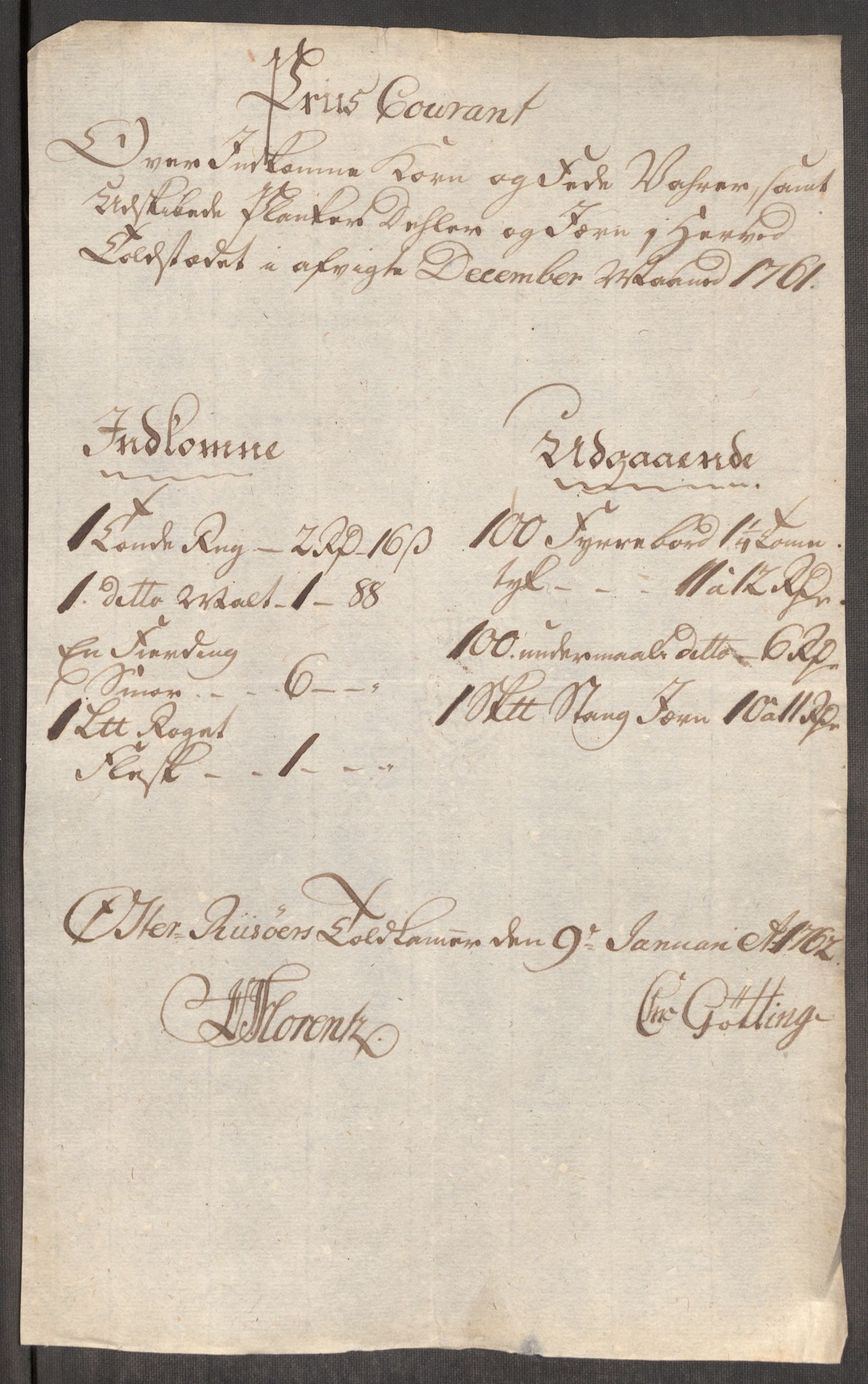 Rentekammeret inntil 1814, Realistisk ordnet avdeling, AV/RA-EA-4070/Oe/L0007: [Ø1]: Priskuranter, 1761-1763, p. 228