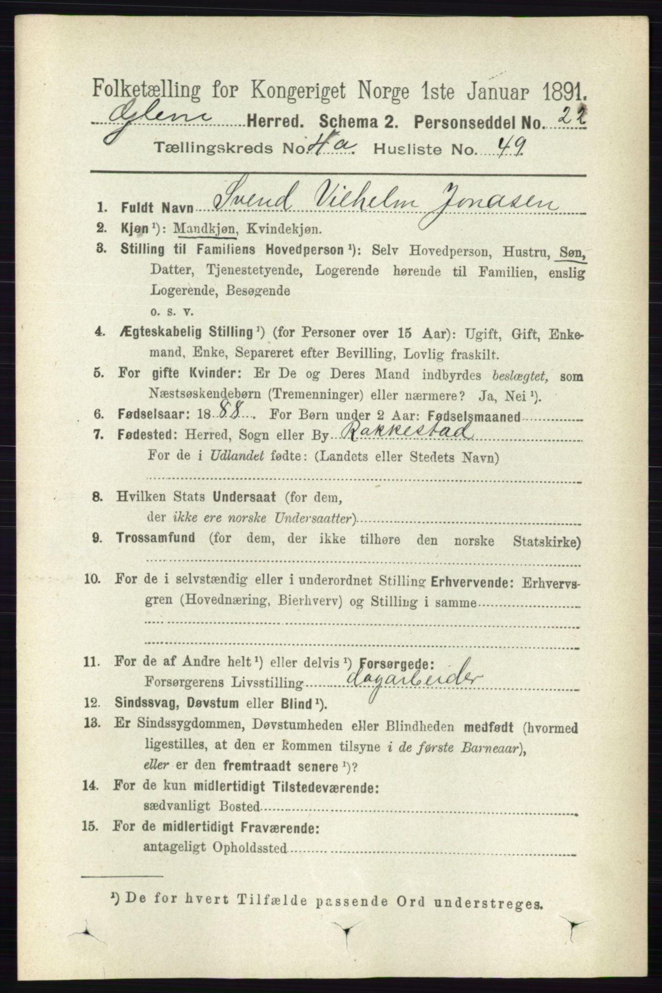 RA, 1891 census for 0132 Glemmen, 1891, p. 3947