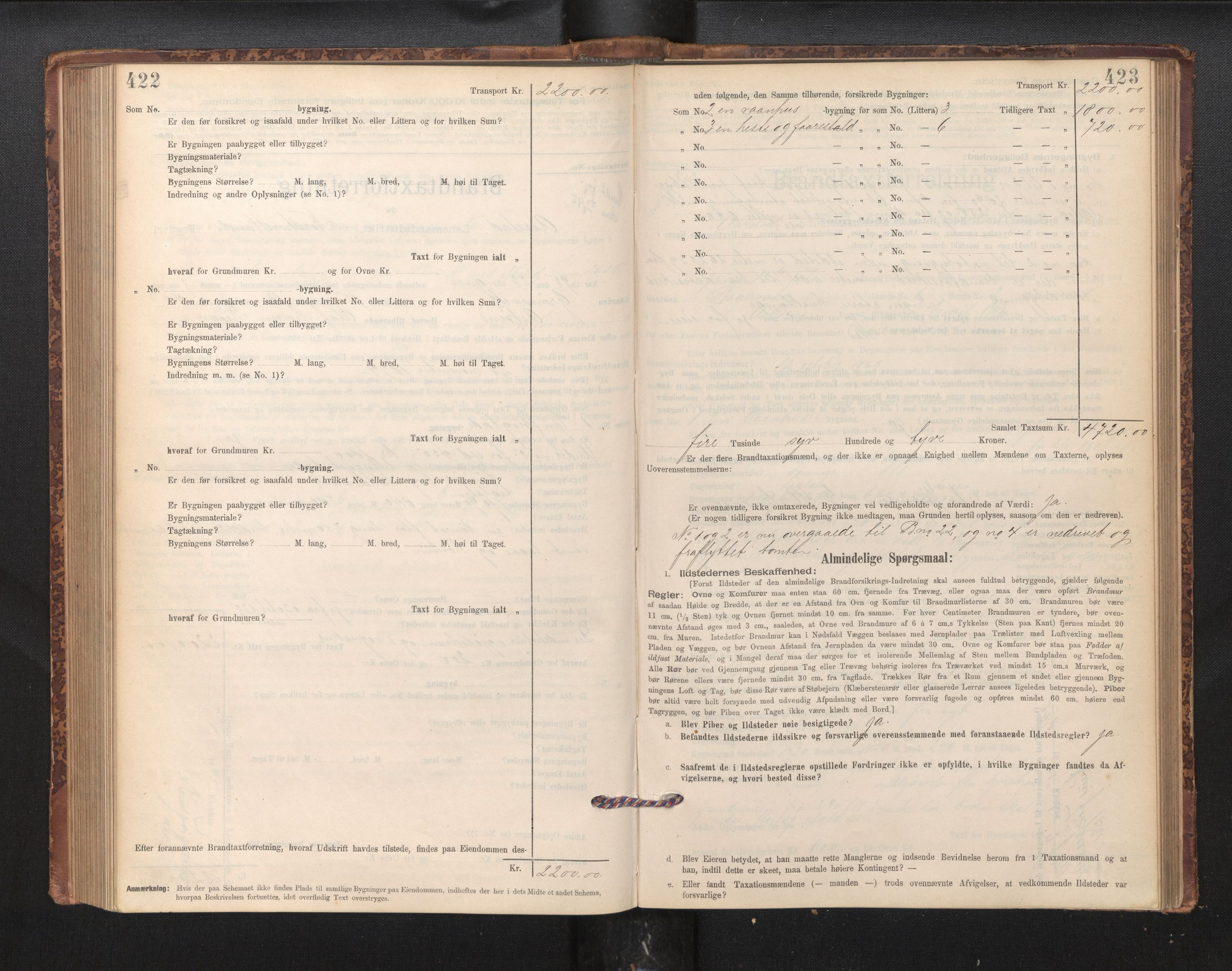 Lensmannen i Årstad, AV/SAB-A-36201/0012/L0011: Branntakstprotokoll,skjematakst, 1895-1901, p. 422-423