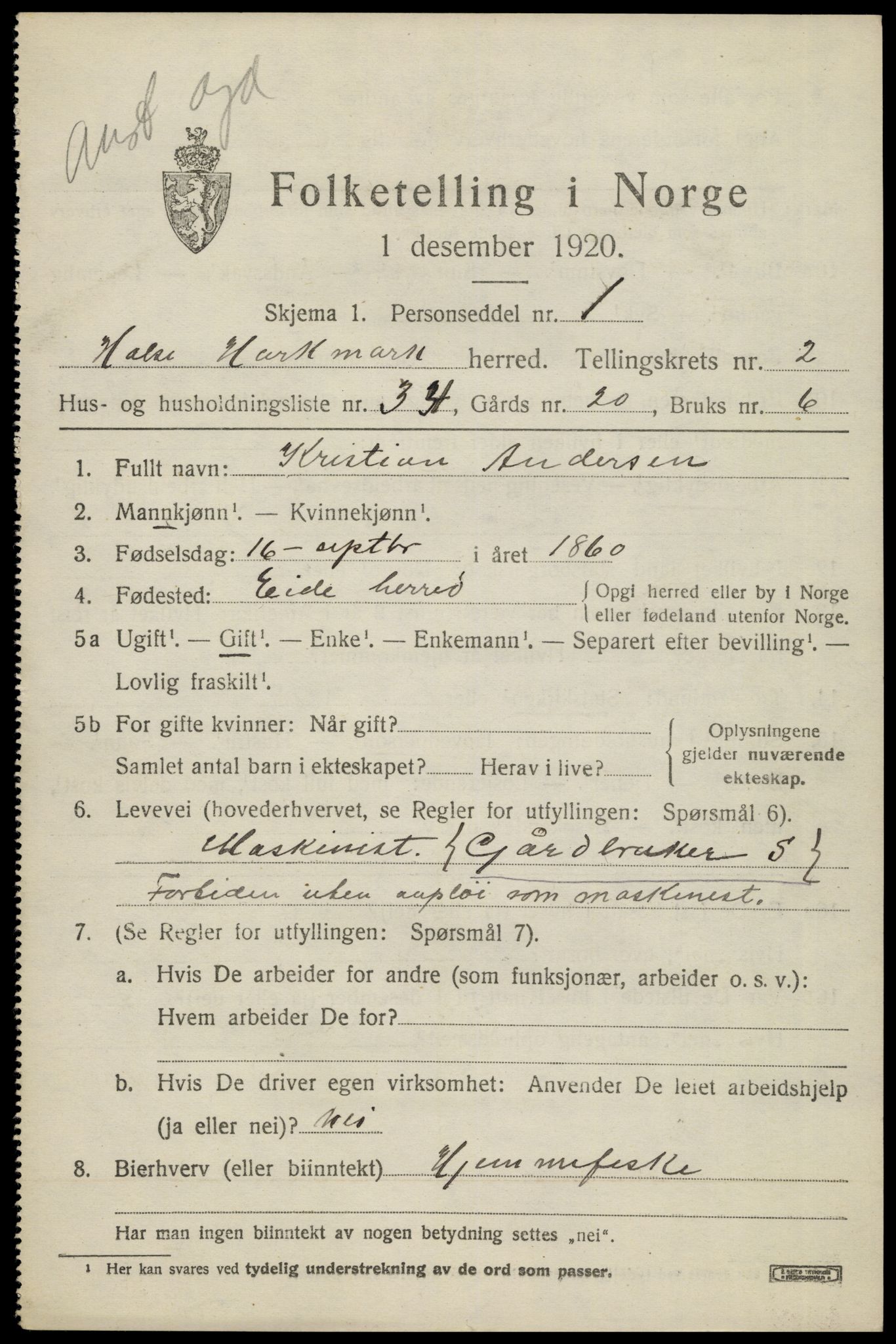 SAK, 1920 census for Halse og Harkmark, 1920, p. 2385