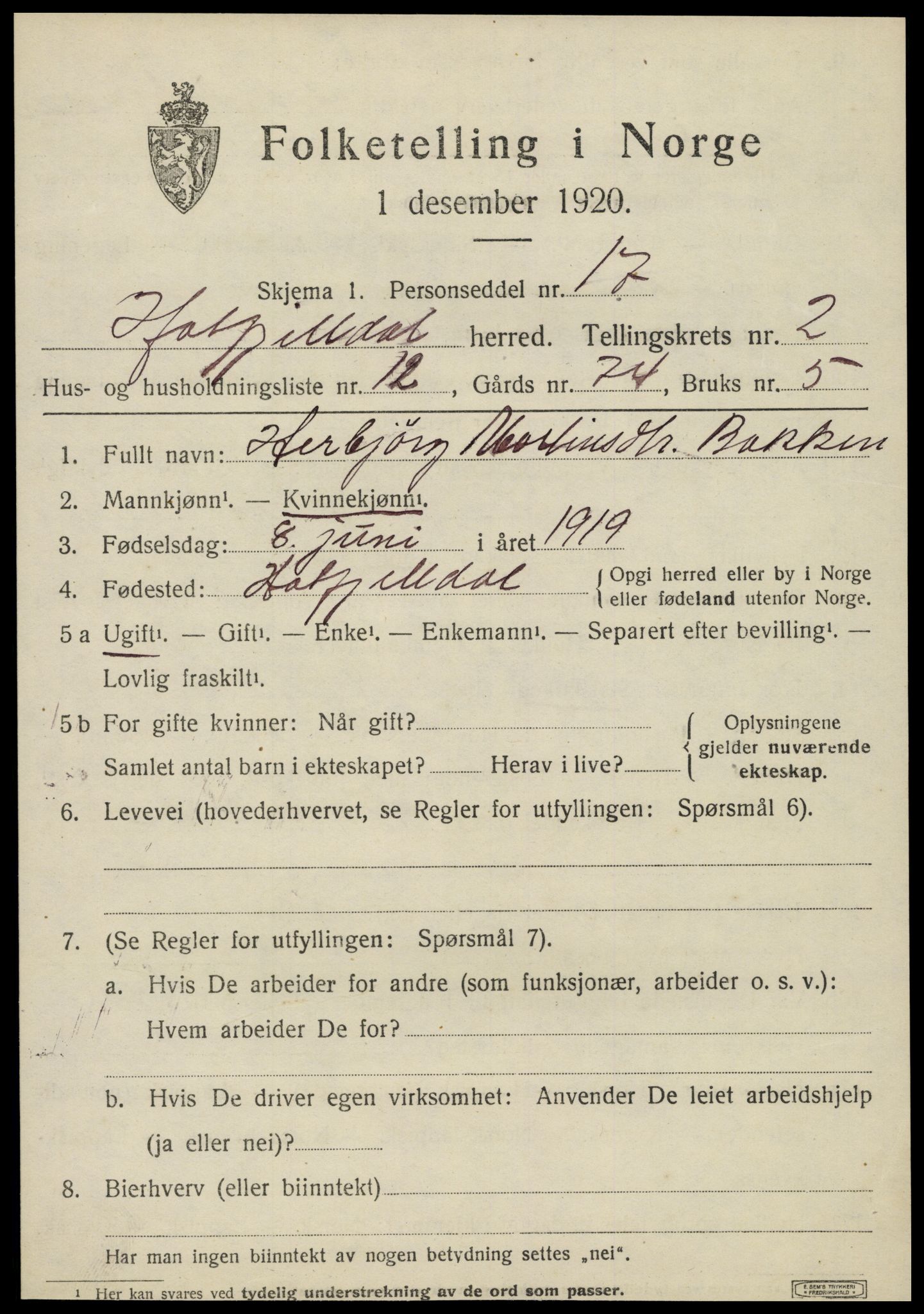 SAT, 1920 census for Hattfjelldal, 1920, p. 782