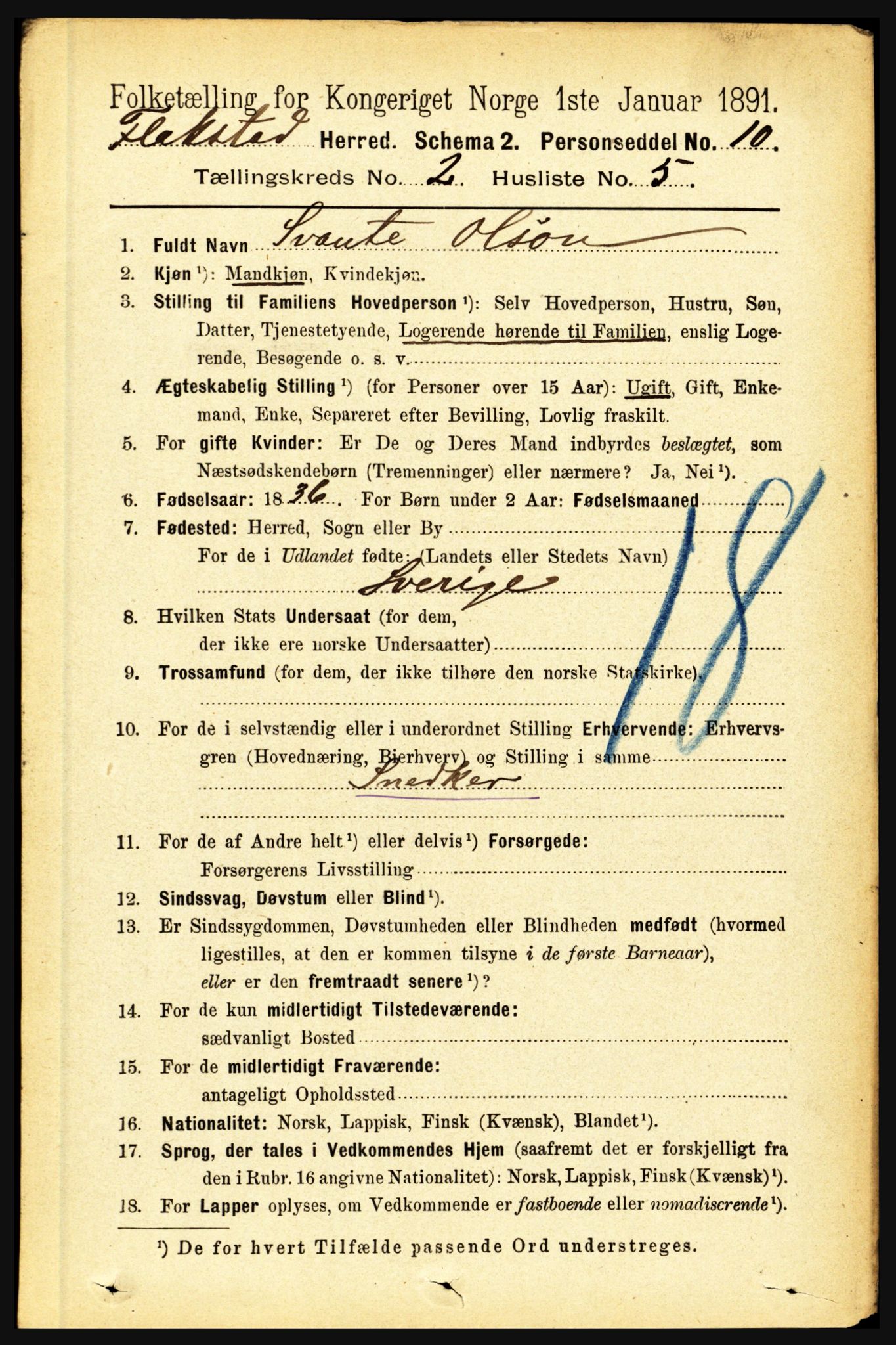 RA, 1891 census for 1859 Flakstad, 1891, p. 642