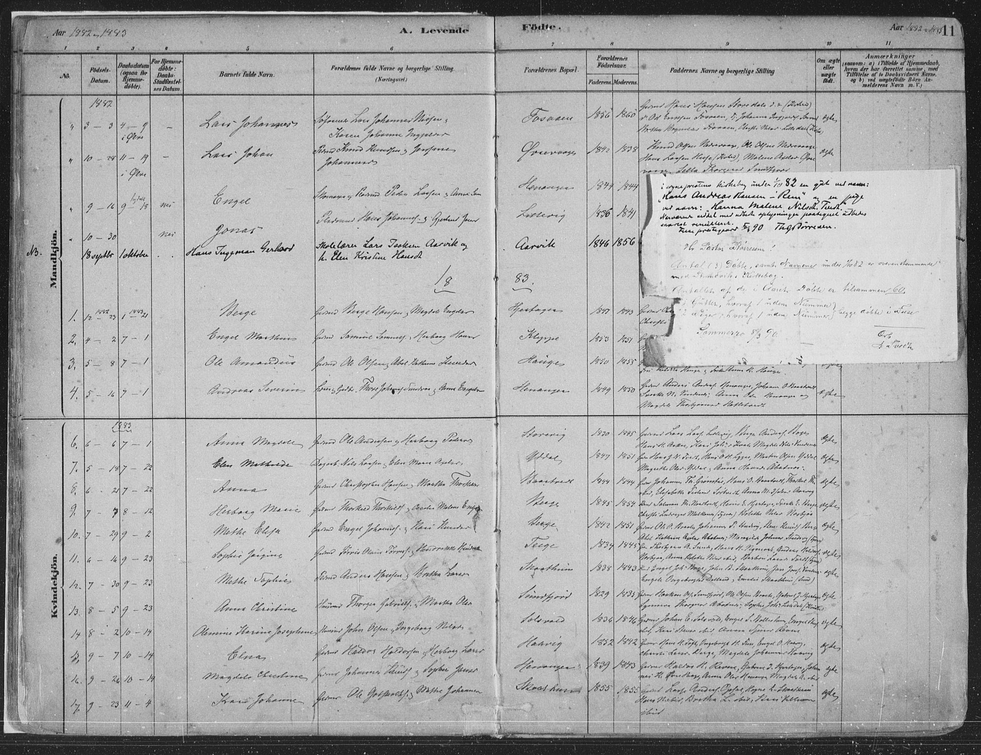 Fusa sokneprestembete, SAB/A-75401/H/Haa: Parish register (official) no. D 1, 1880-1938, p. 11