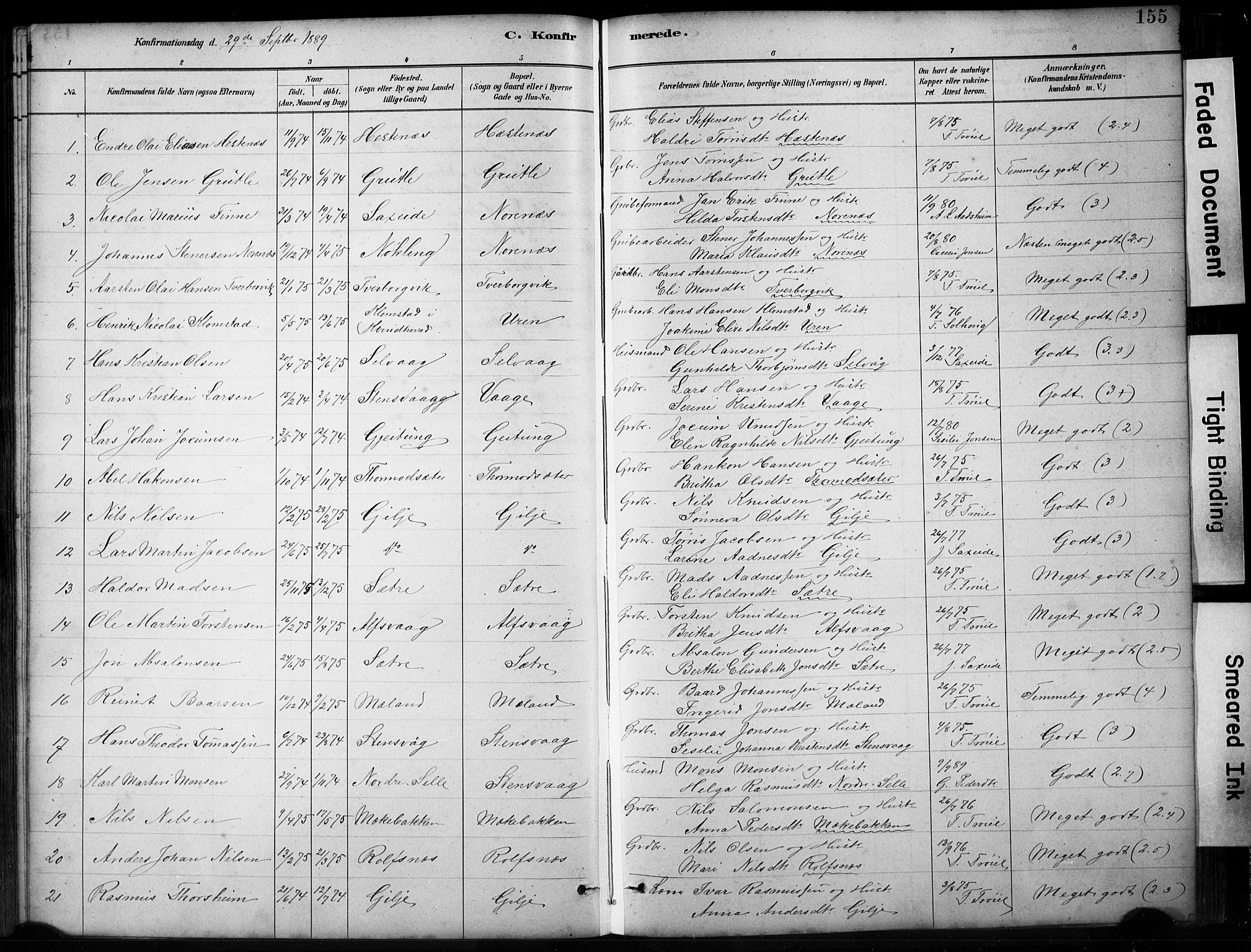 Finnås sokneprestembete, SAB/A-99925/H/Ha/Hab/Habb/L0003: Parish register (copy) no. B 3, 1882-1897, p. 155
