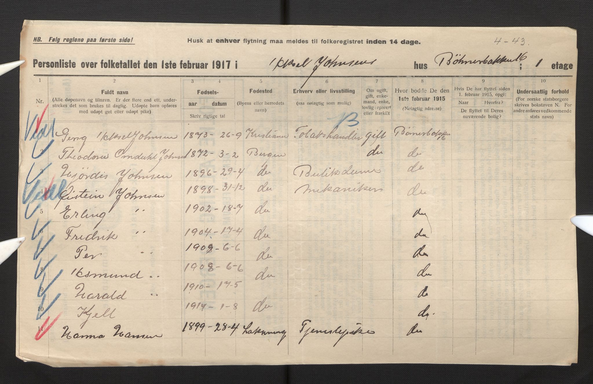 SAB, Municipal Census 1917 for Bergen, 1917, p. 47274