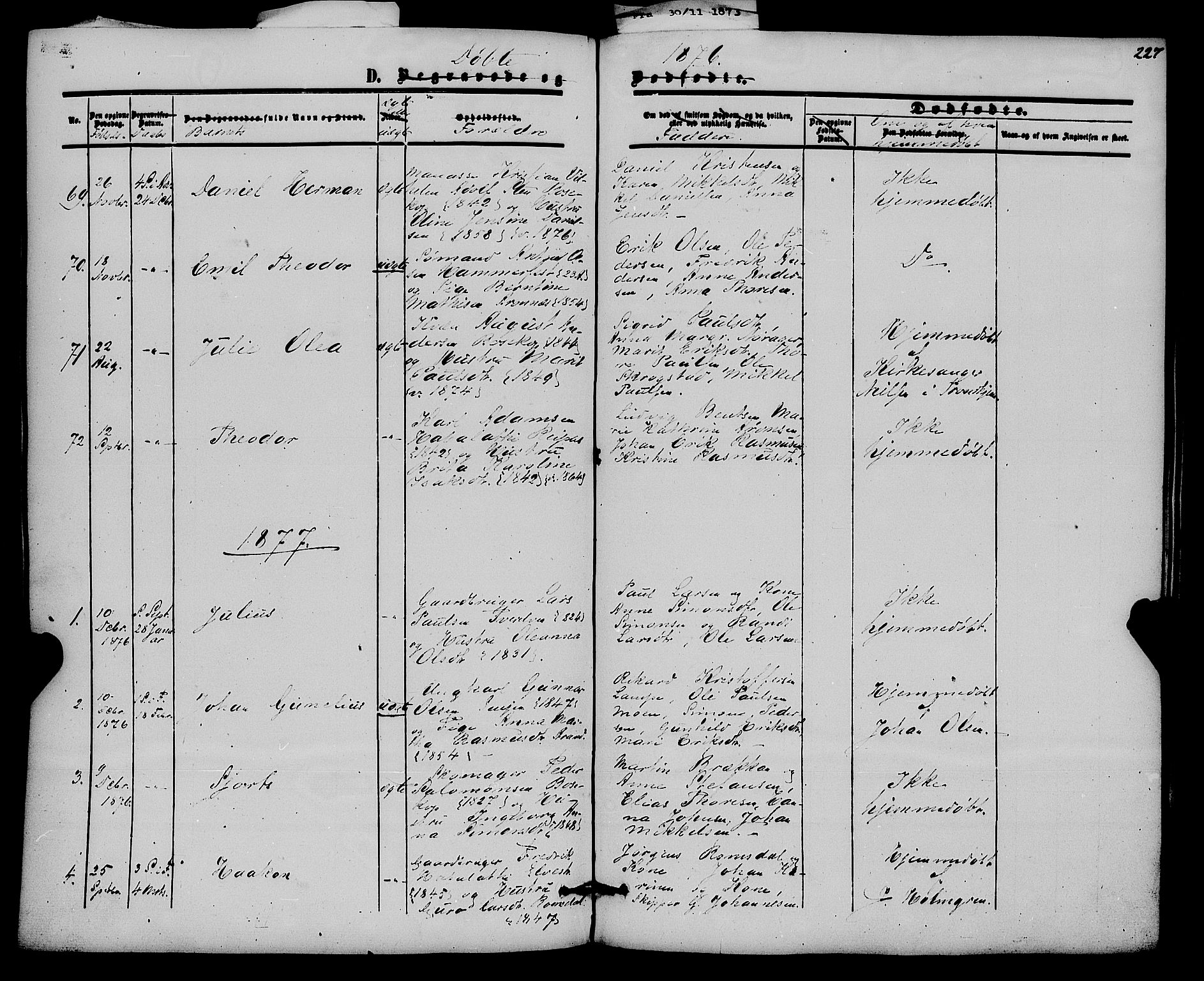 Alta sokneprestkontor, SATØ/S-1338/H/Ha/L0001.kirke: Parish register (official) no. 1, 1858-1878, p. 227