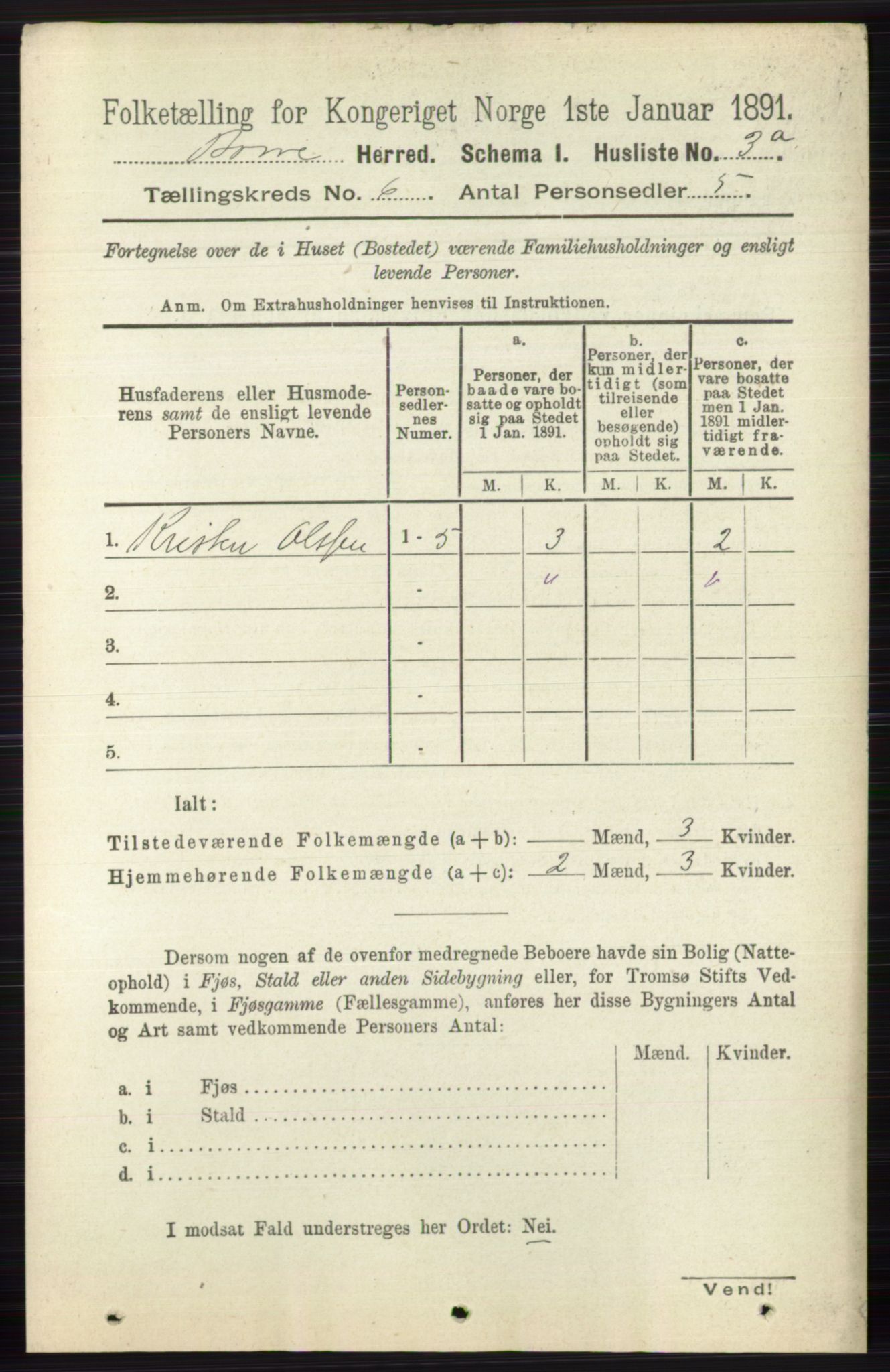 RA, 1891 census for 0717 Borre, 1891, p. 2534