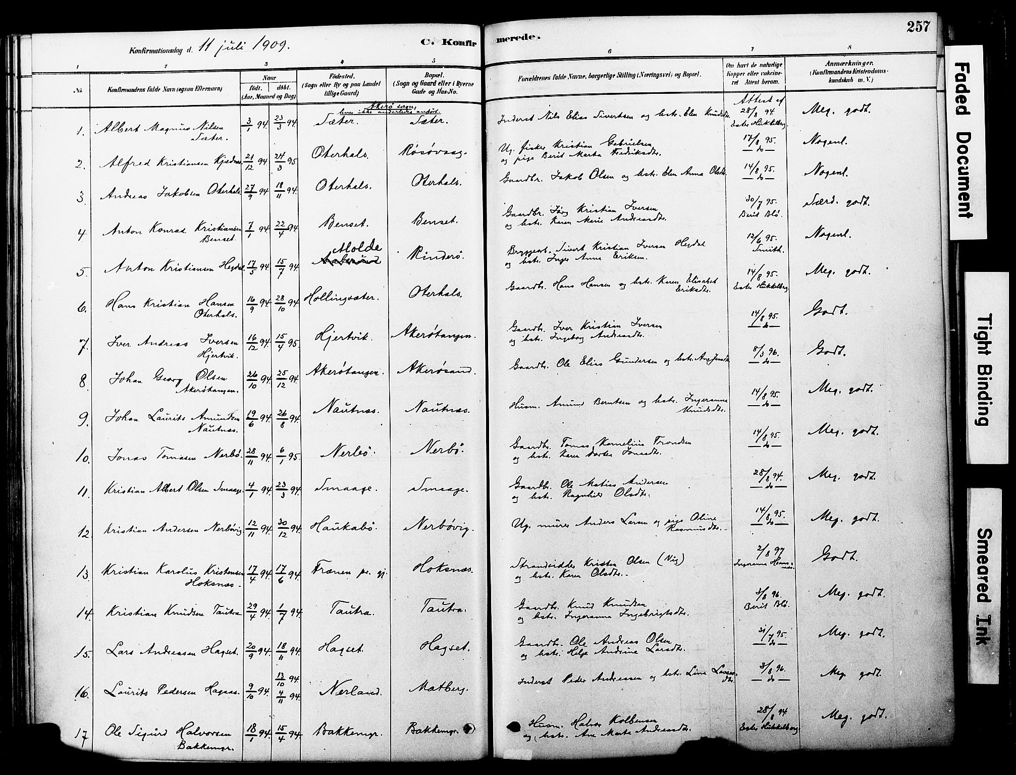 Ministerialprotokoller, klokkerbøker og fødselsregistre - Møre og Romsdal, AV/SAT-A-1454/560/L0721: Parish register (official) no. 560A05, 1878-1917, p. 257