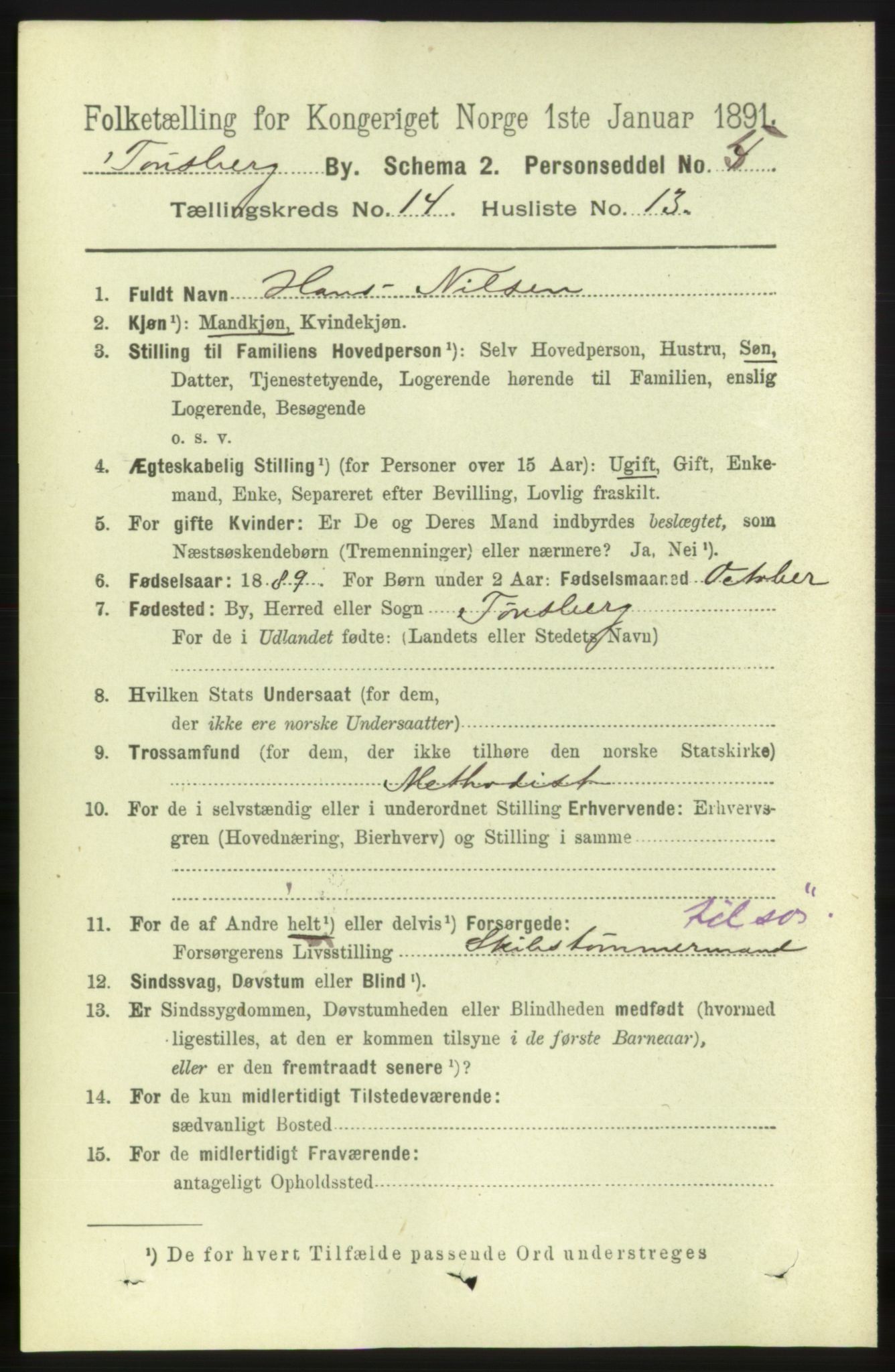 RA, 1891 census for 0705 Tønsberg, 1891, p. 4669