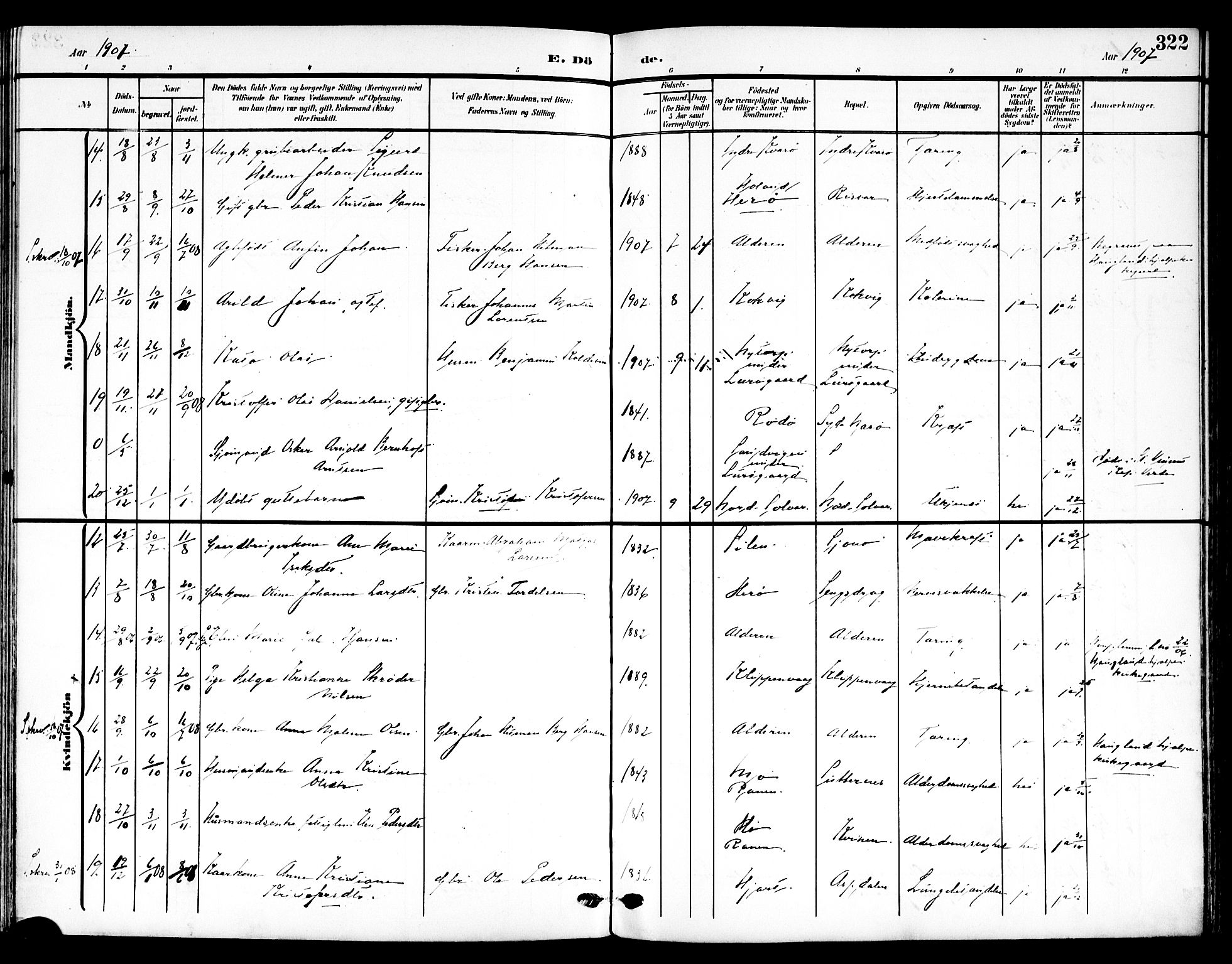 Ministerialprotokoller, klokkerbøker og fødselsregistre - Nordland, AV/SAT-A-1459/839/L0569: Parish register (official) no. 839A06, 1903-1922, p. 322