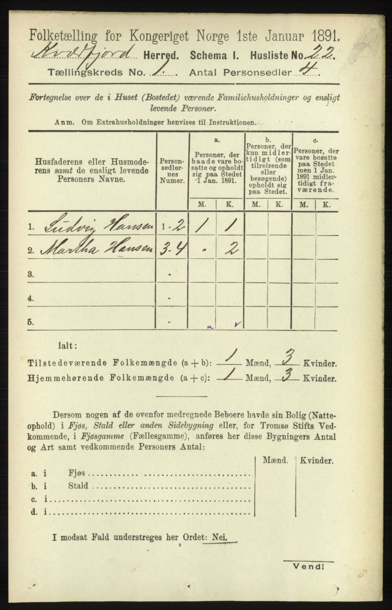 RA, 1891 census for 1911 Kvæfjord, 1891, p. 42
