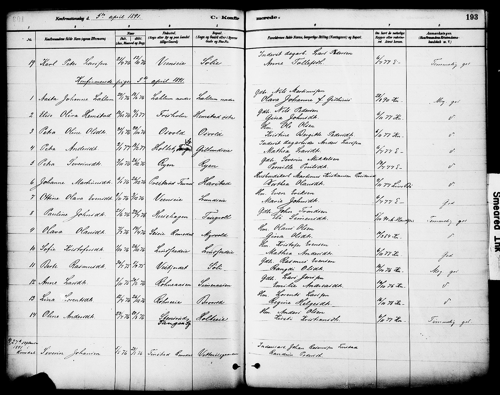 Stange prestekontor, AV/SAH-PREST-002/K/L0017: Parish register (official) no. 17, 1880-1893, p. 193