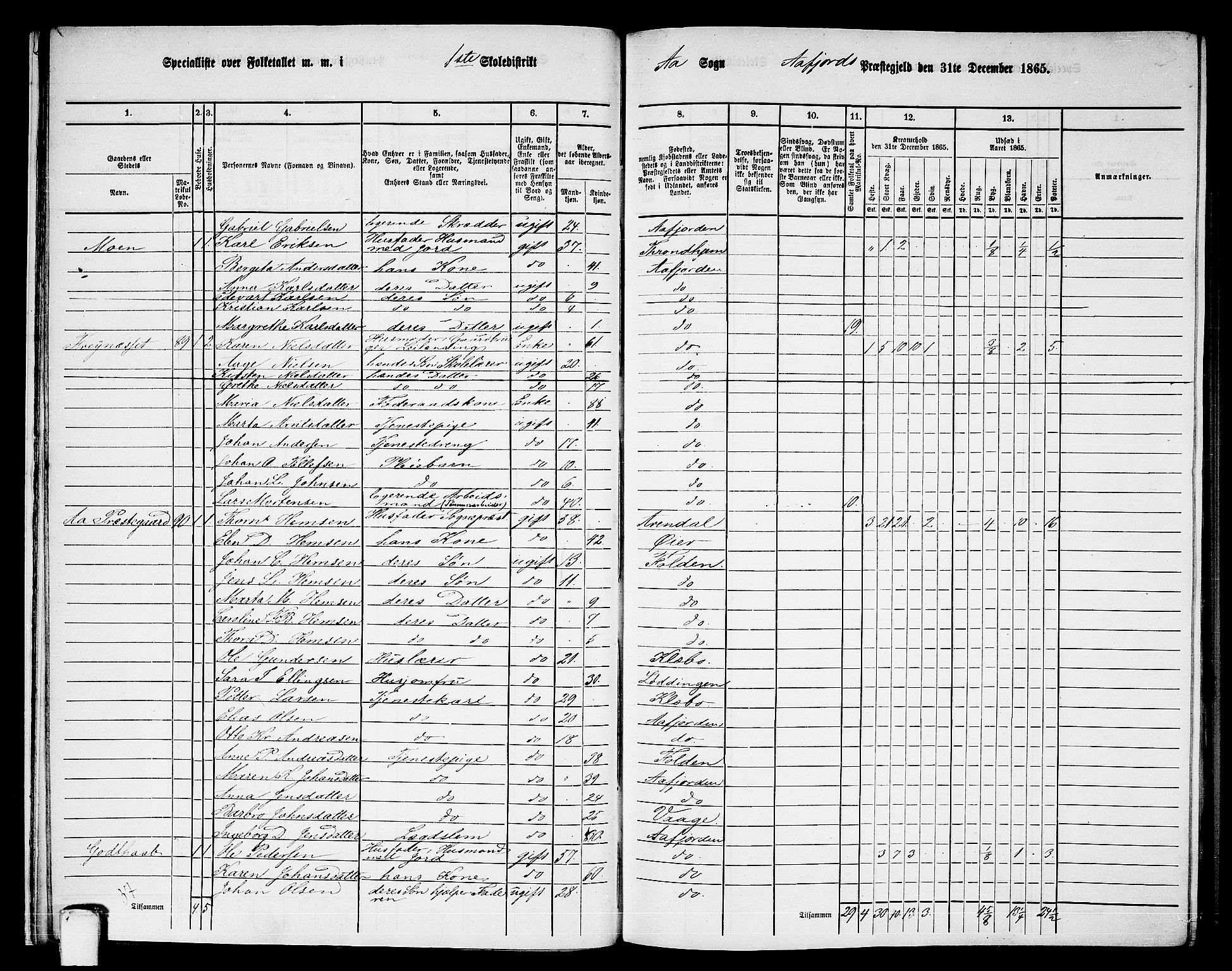 RA, 1865 census for Aafjorden, 1865, p. 16