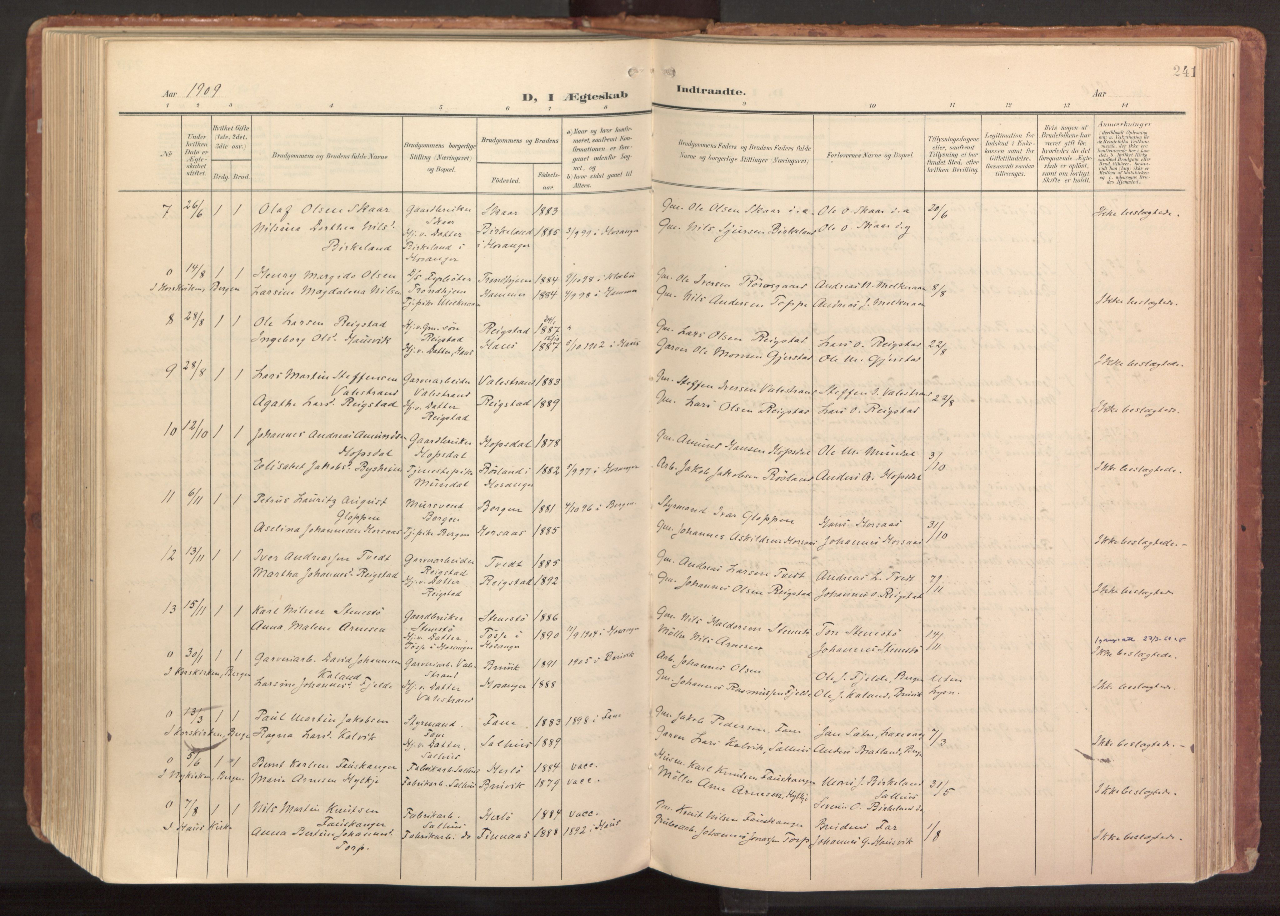 Hamre sokneprestembete, AV/SAB-A-75501/H/Ha/Haa/Haab/L0002: Parish register (official) no. B 2, 1905-1924, p. 241