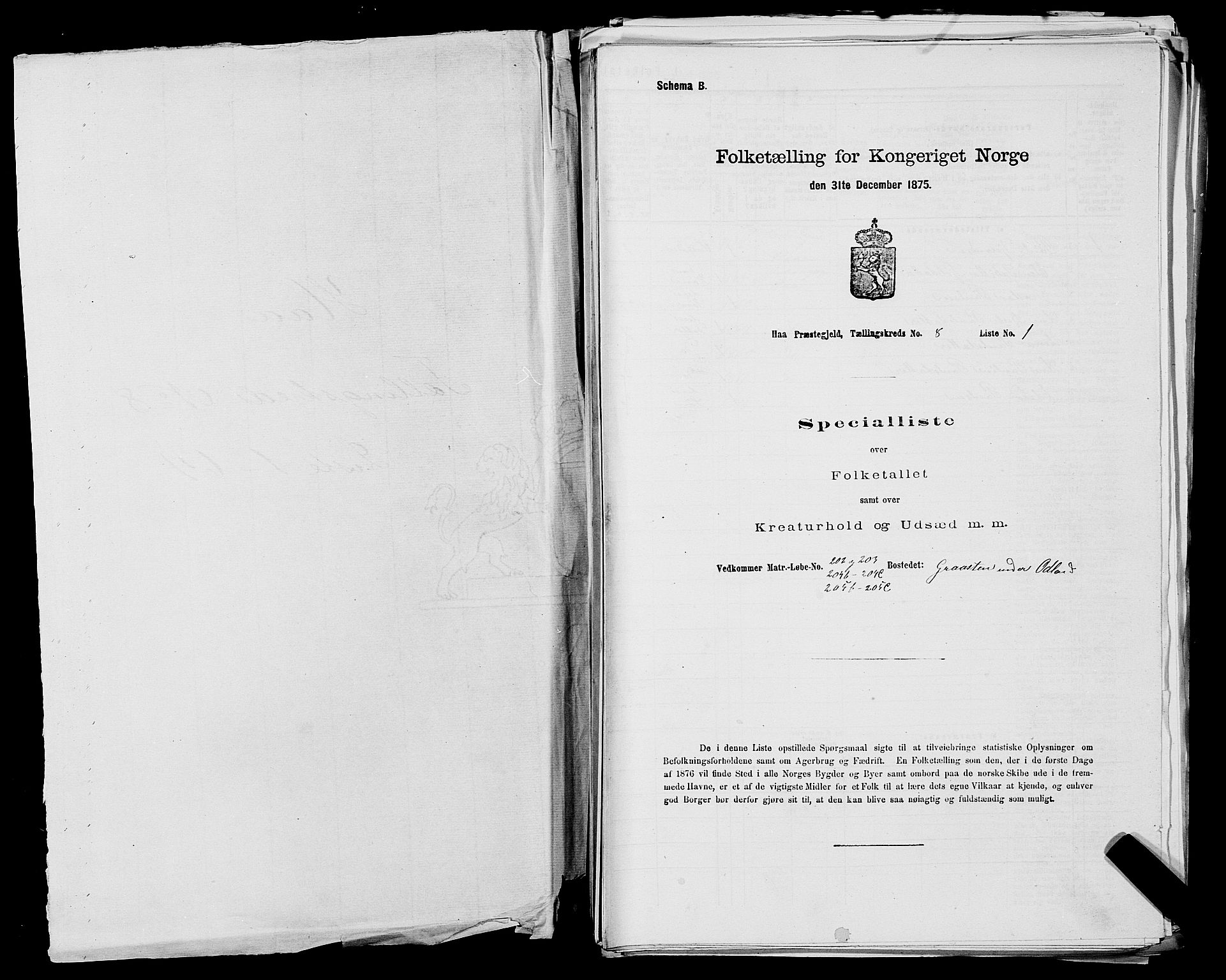 SAST, 1875 census for 1119P Hå, 1875, p. 819