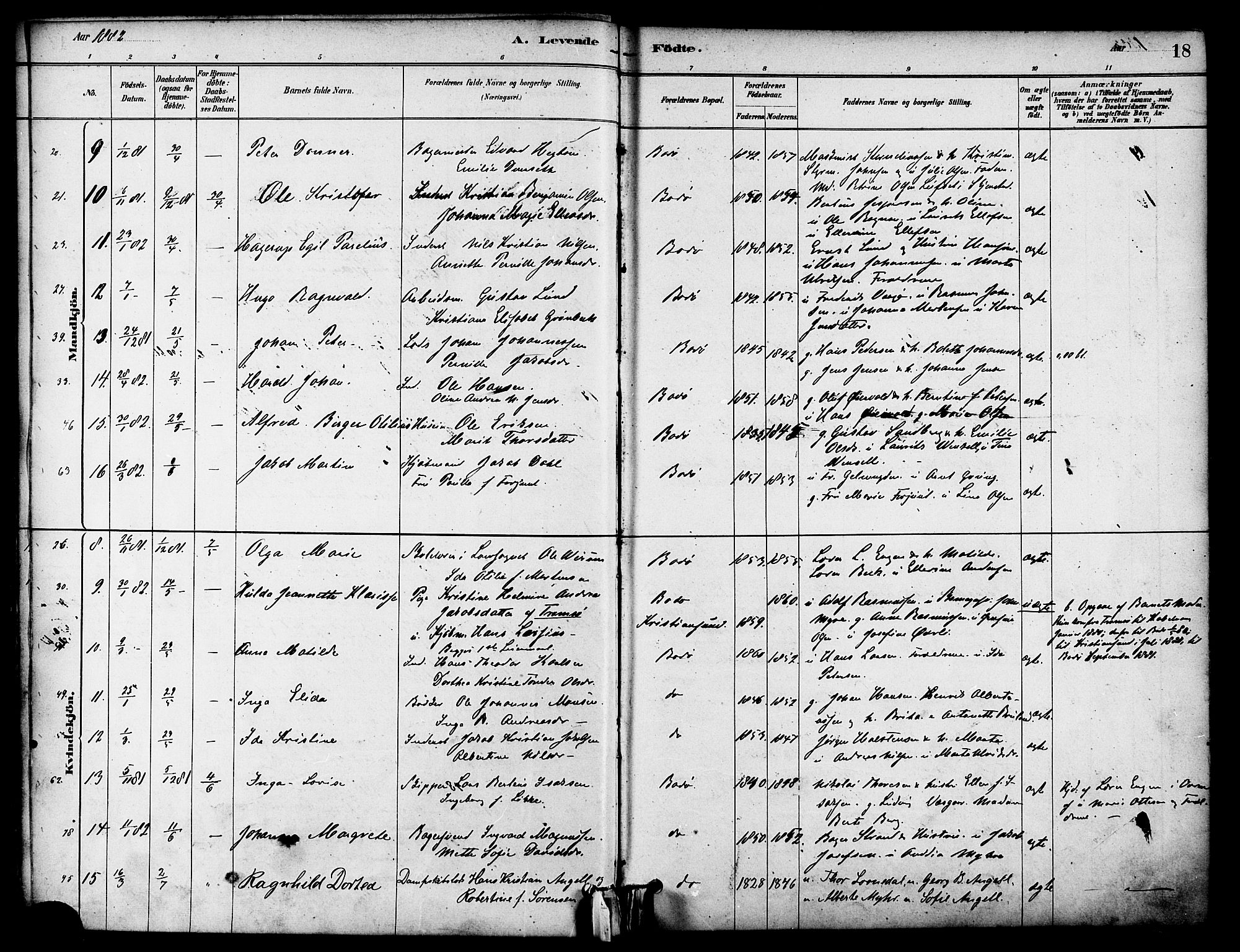 Ministerialprotokoller, klokkerbøker og fødselsregistre - Nordland, AV/SAT-A-1459/801/L0030: Parish register (copy) no. 801C05, 1879-1887, p. 18