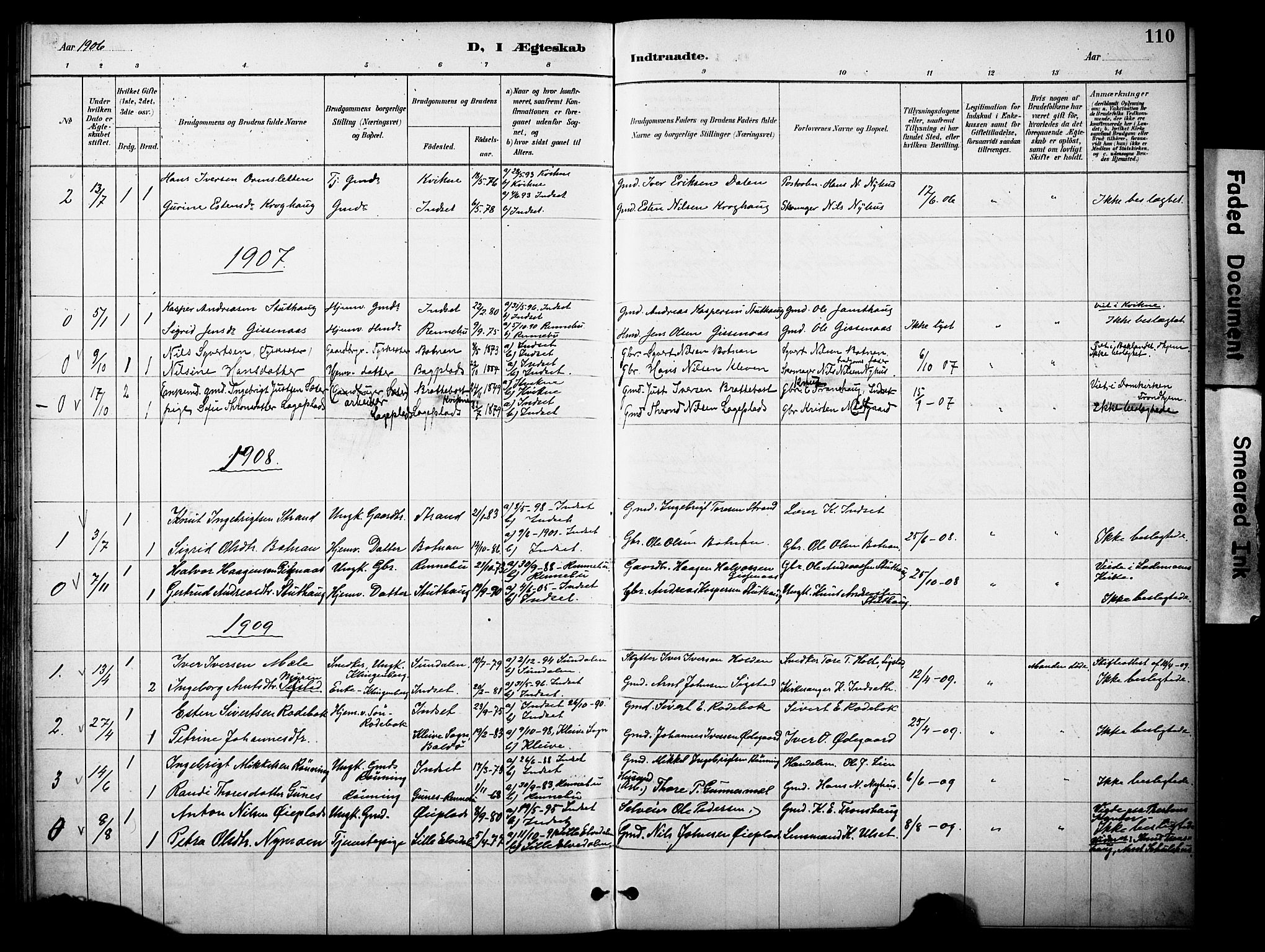 Kvikne prestekontor, SAH/PREST-064/H/Ha/Haa/L0007: Parish register (official) no. 7, 1887-1911, p. 110