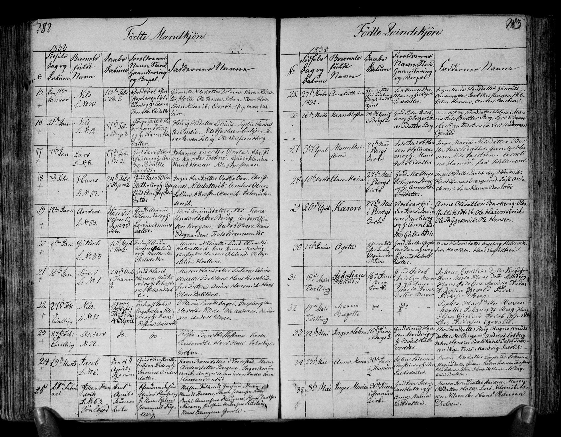 Brunlanes kirkebøker, AV/SAKO-A-342/F/Fa/L0002: Parish register (official) no. I 2, 1802-1834, p. 282-283