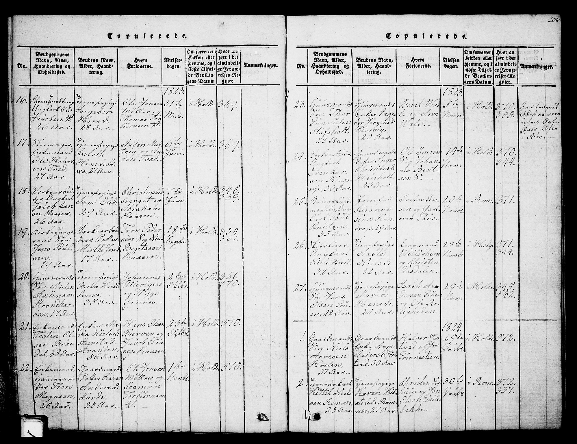Holla kirkebøker, AV/SAKO-A-272/G/Ga/L0001: Parish register (copy) no. I 1, 1814-1830, p. 206