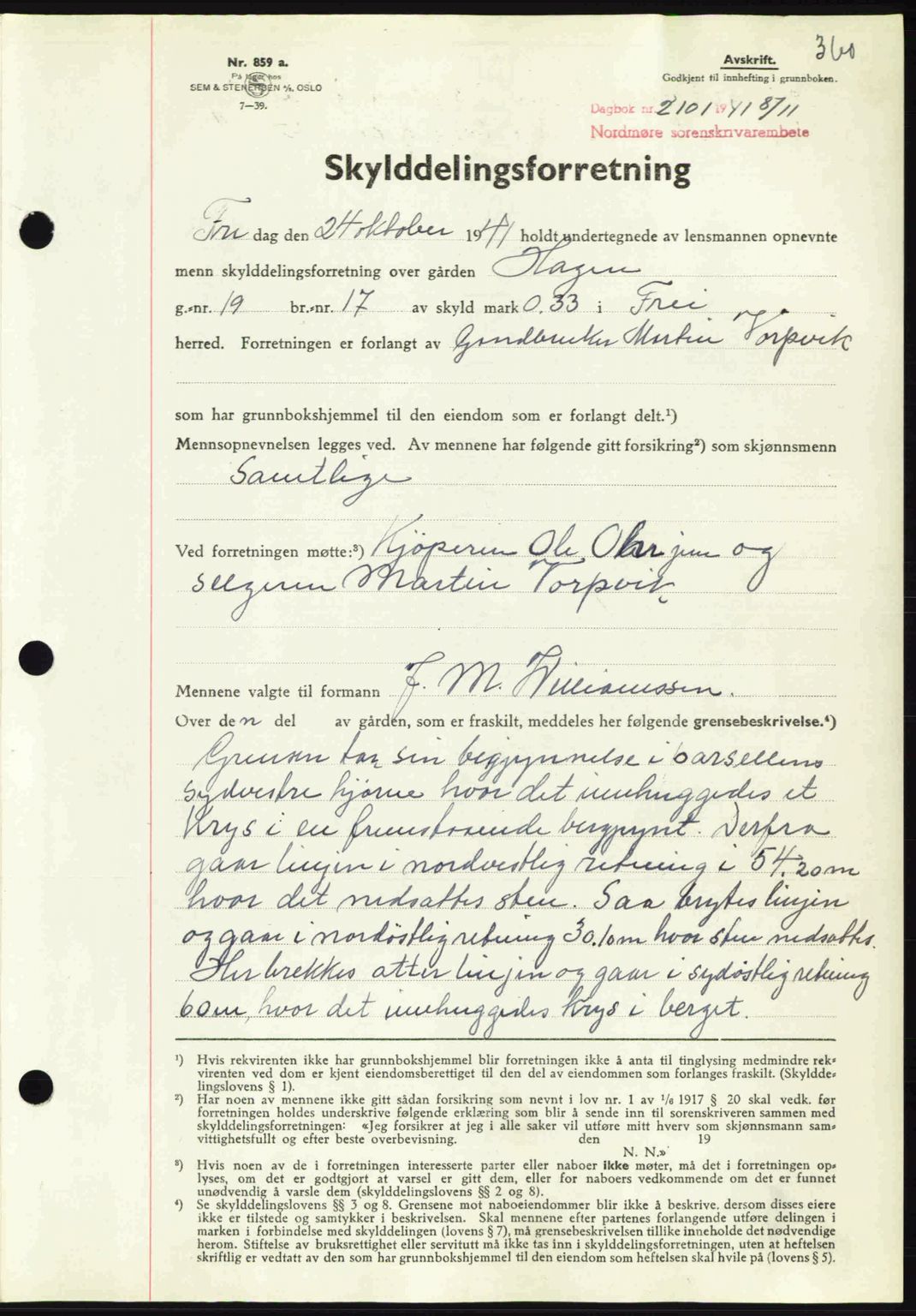 Nordmøre sorenskriveri, AV/SAT-A-4132/1/2/2Ca: Mortgage book no. A91, 1941-1942, Diary no: : 2101/1941