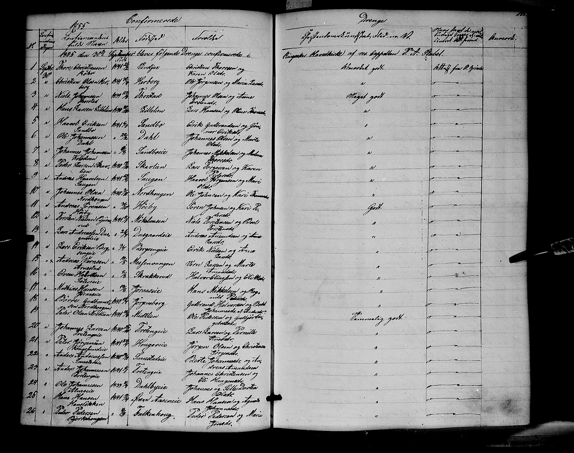 Ringsaker prestekontor, SAH/PREST-014/K/Ka/L0009: Parish register (official) no. 9, 1850-1860, p. 188