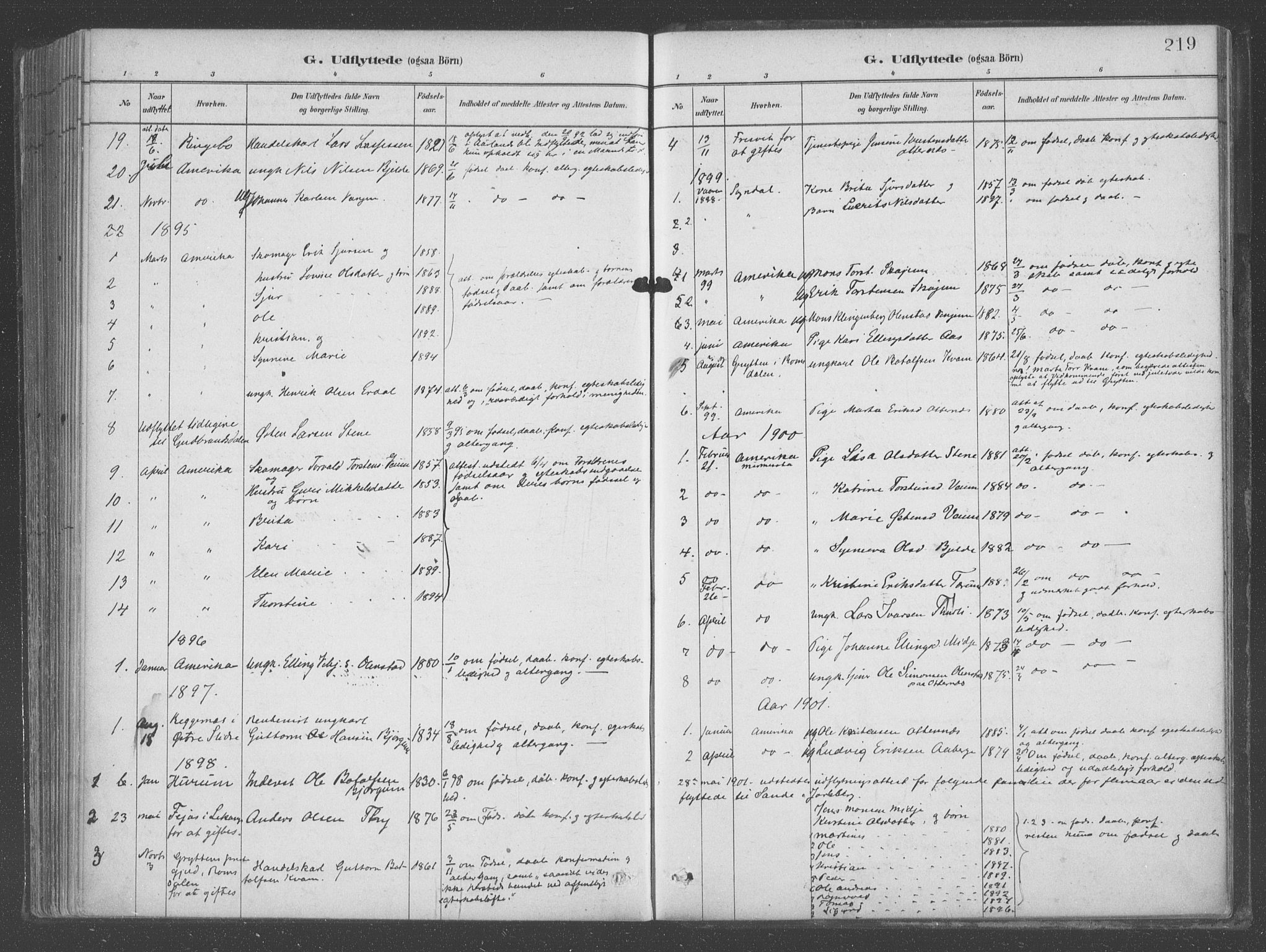Aurland sokneprestembete, SAB/A-99937/H/Ha/Hab/L0001: Parish register (official) no. B  1, 1880-1909, p. 219