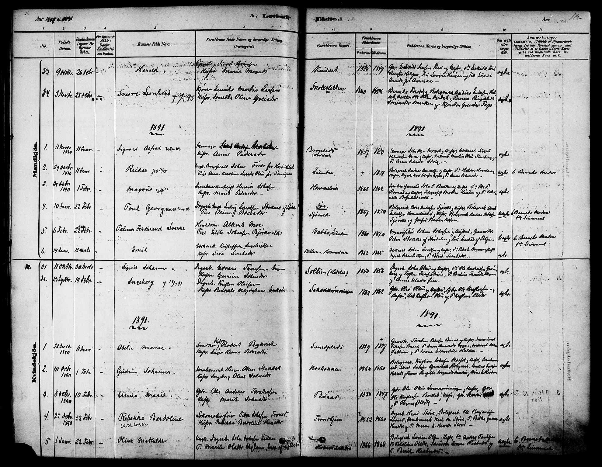 Ministerialprotokoller, klokkerbøker og fødselsregistre - Sør-Trøndelag, SAT/A-1456/616/L0410: Parish register (official) no. 616A07, 1878-1893, p. 112