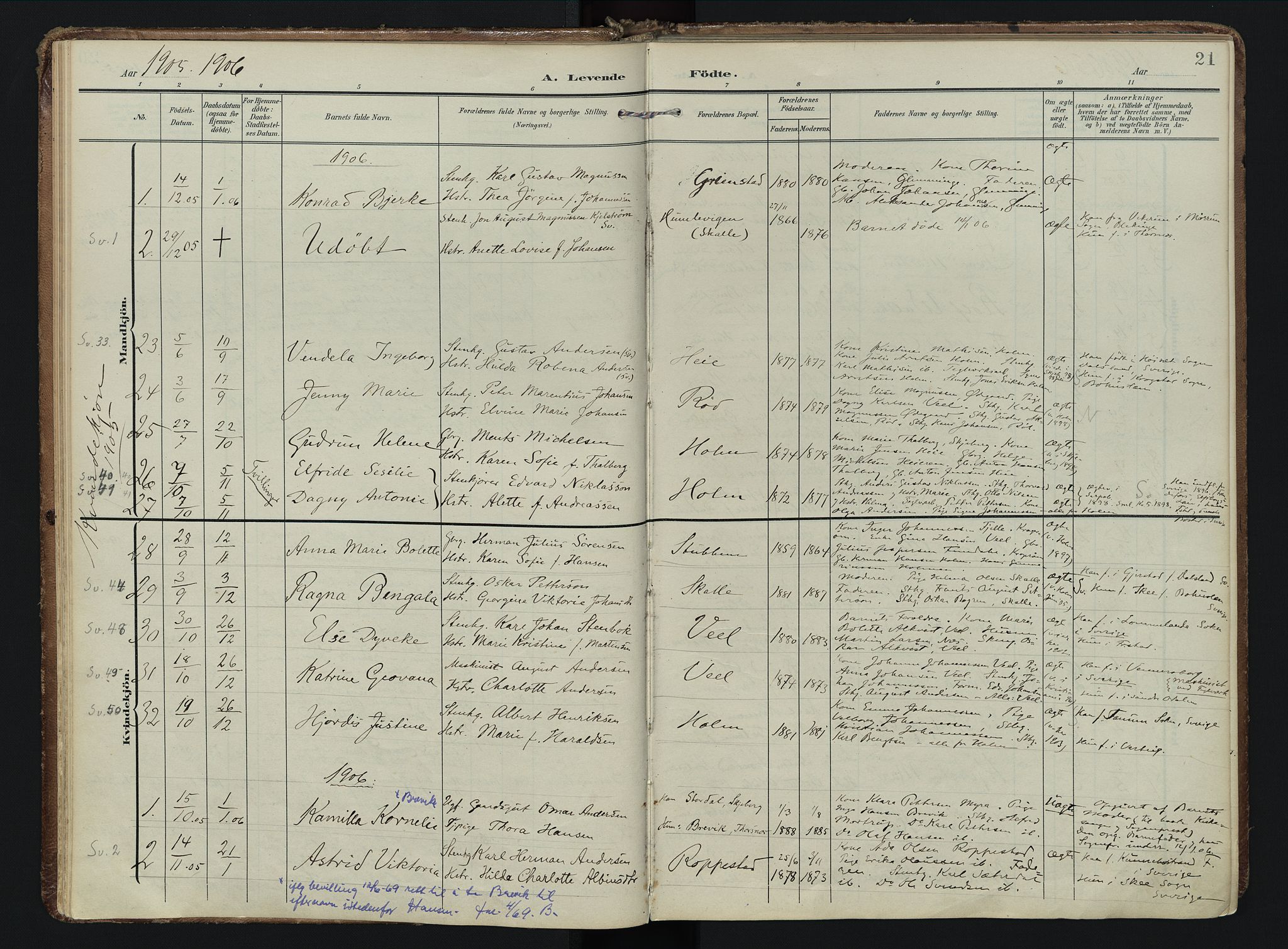 Borge prestekontor Kirkebøker, AV/SAO-A-10903/F/Fb/L0004: Parish register (official) no. II 4, 1902-1914, p. 21