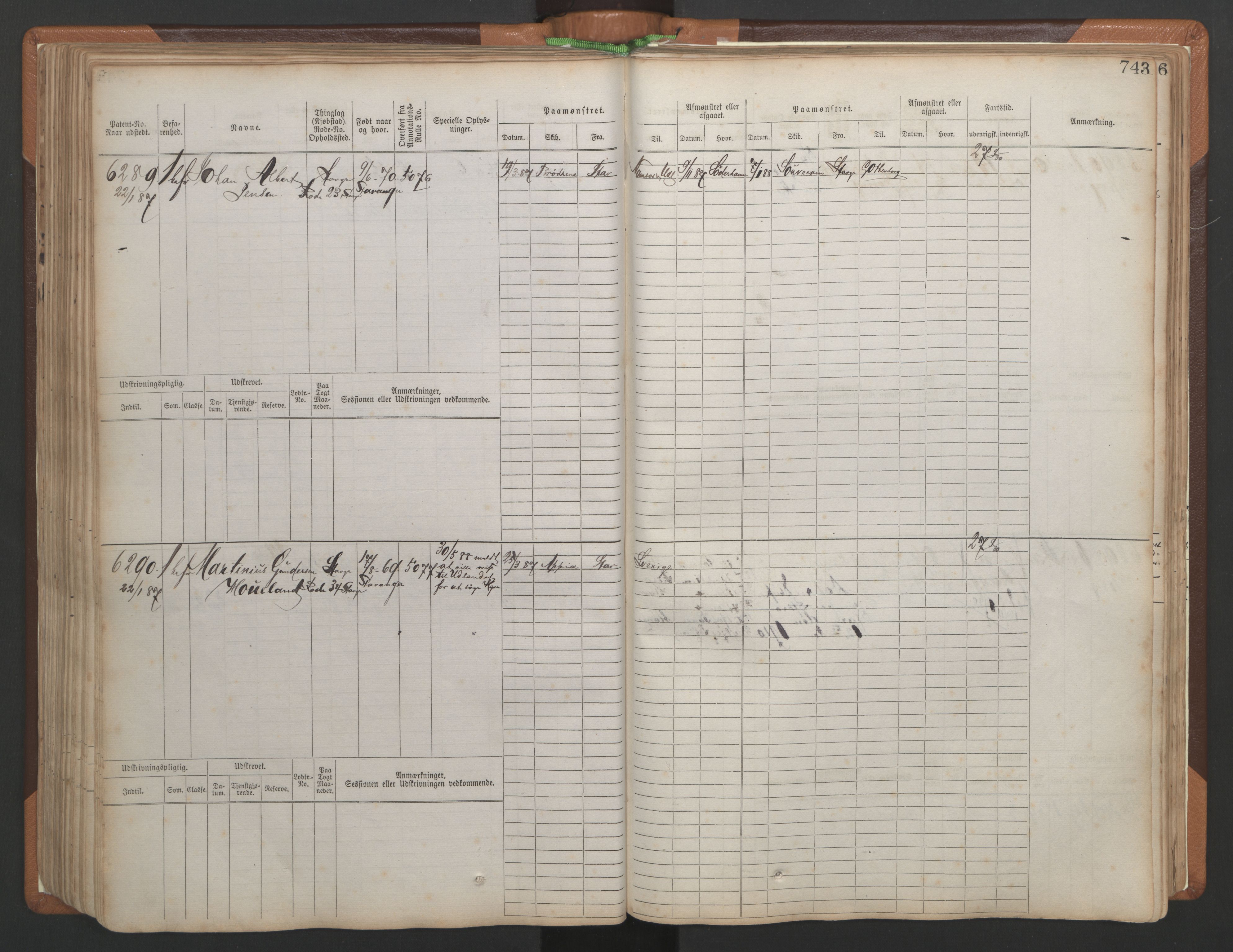 Stavanger sjømannskontor, AV/SAST-A-102006/F/Fb/Fbb/L0010: Sjøfartshovedrulle, patentnr. 6007-6606 (del 1), 1887-1896, p. 147