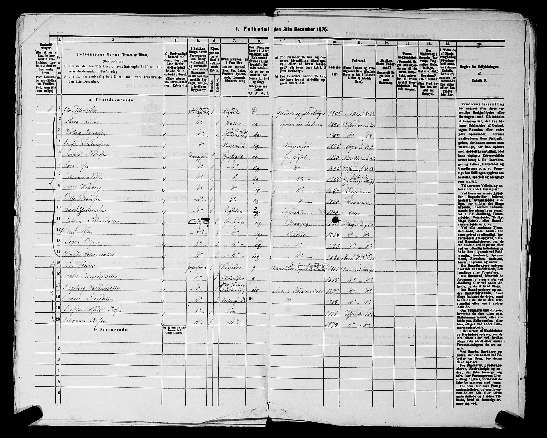 RA, 1875 census for 0218aP Vestre Aker, 1875, p. 1145