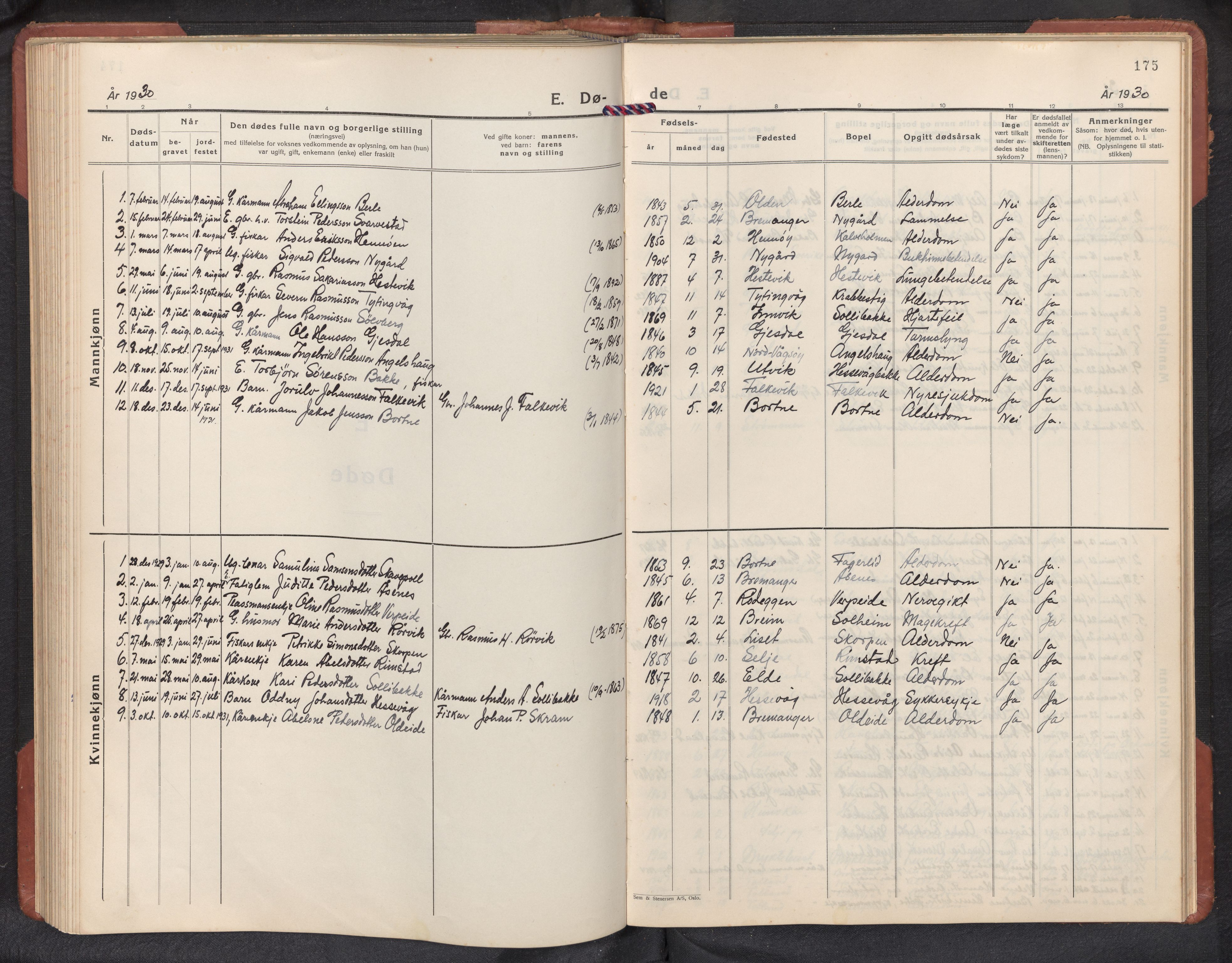 Davik sokneprestembete, AV/SAB-A-79701/H/Hab/Habc/L0004: Parish register (copy) no. C 4, 1930-1952, p. 174b-175a