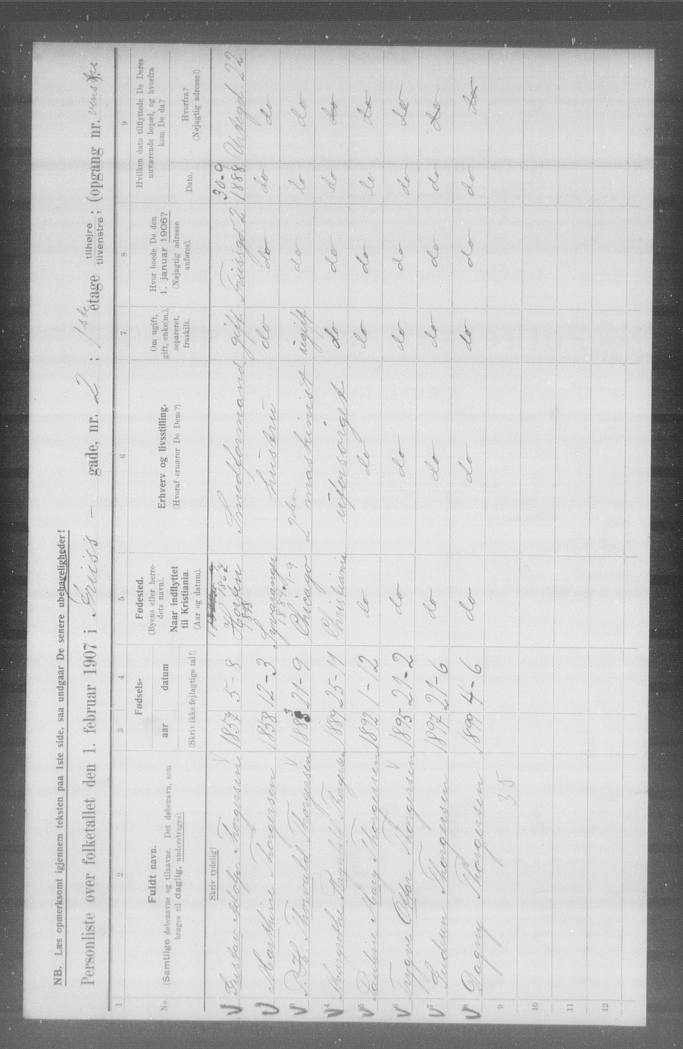 OBA, Municipal Census 1907 for Kristiania, 1907, p. 13607