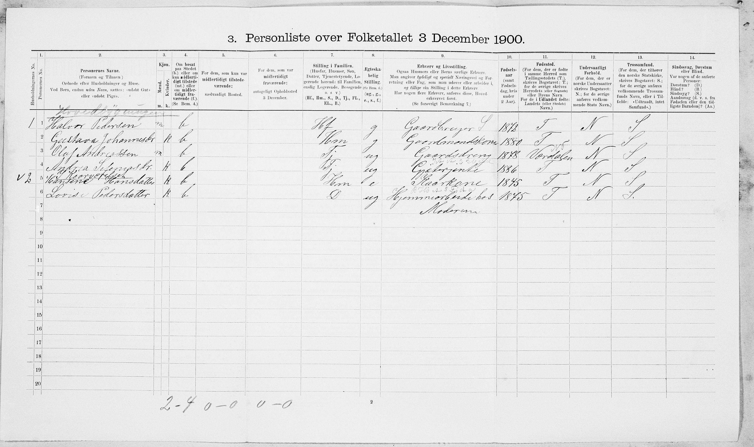 SAT, 1900 census for Levanger, 1900, p. 658