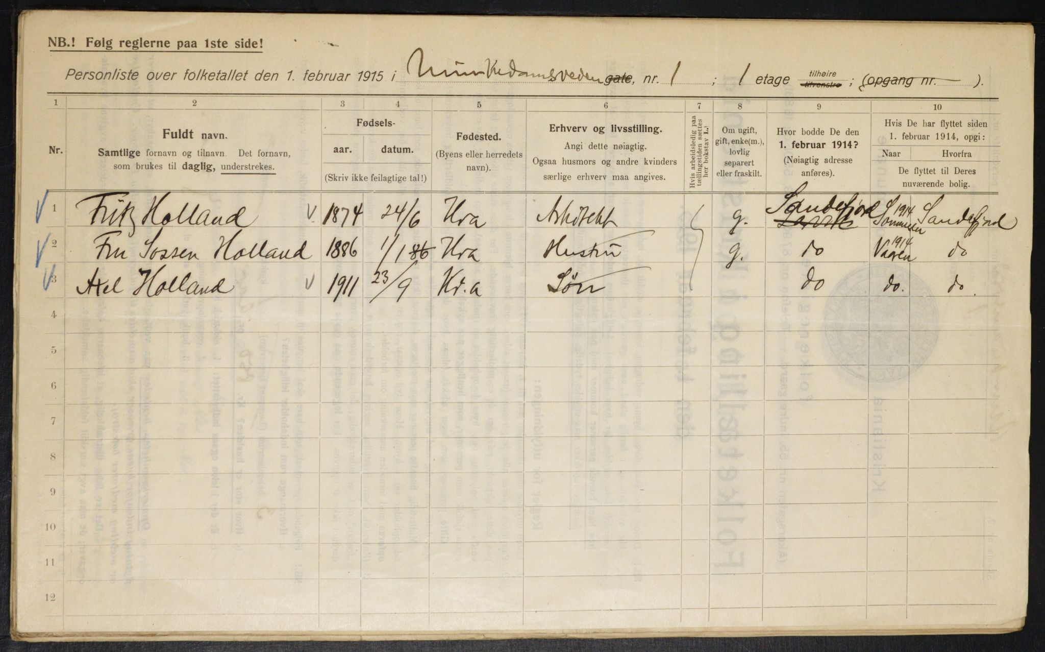 OBA, Municipal Census 1915 for Kristiania, 1915, p. 66142