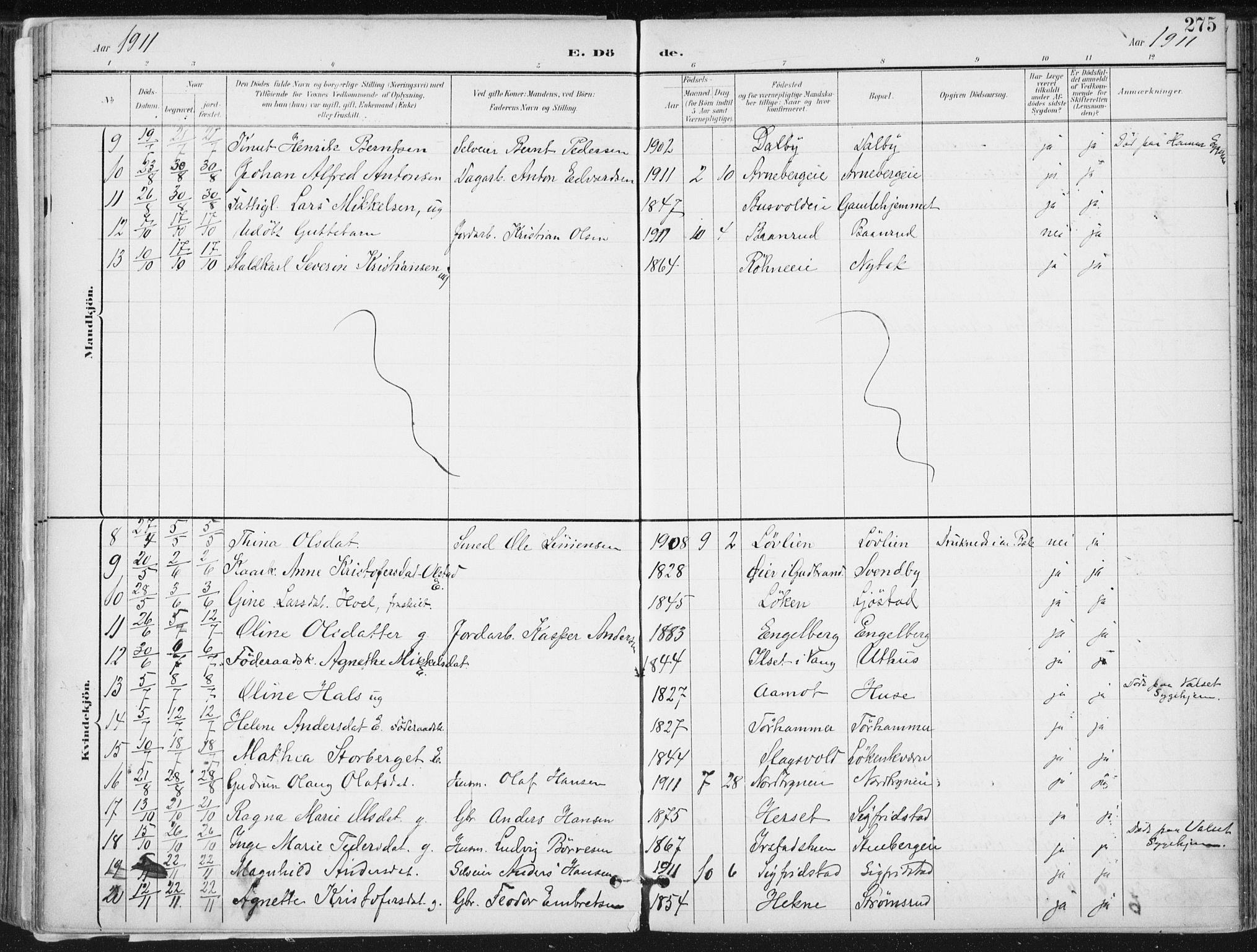 Romedal prestekontor, SAH/PREST-004/K/L0011: Parish register (official) no. 11, 1896-1912, p. 275