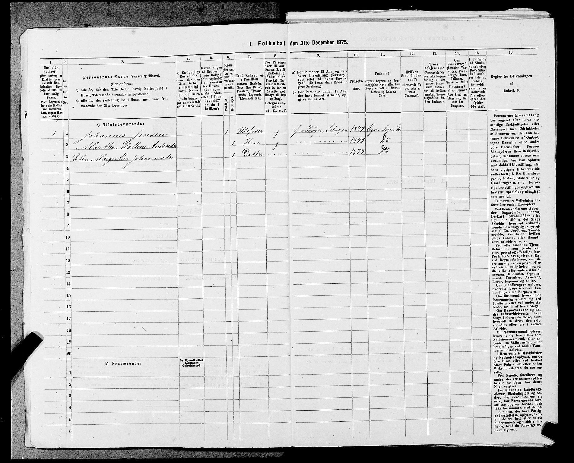 SAST, 1875 census for 1116L Eigersund/Eigersund og Ogna, 1875, p. 860