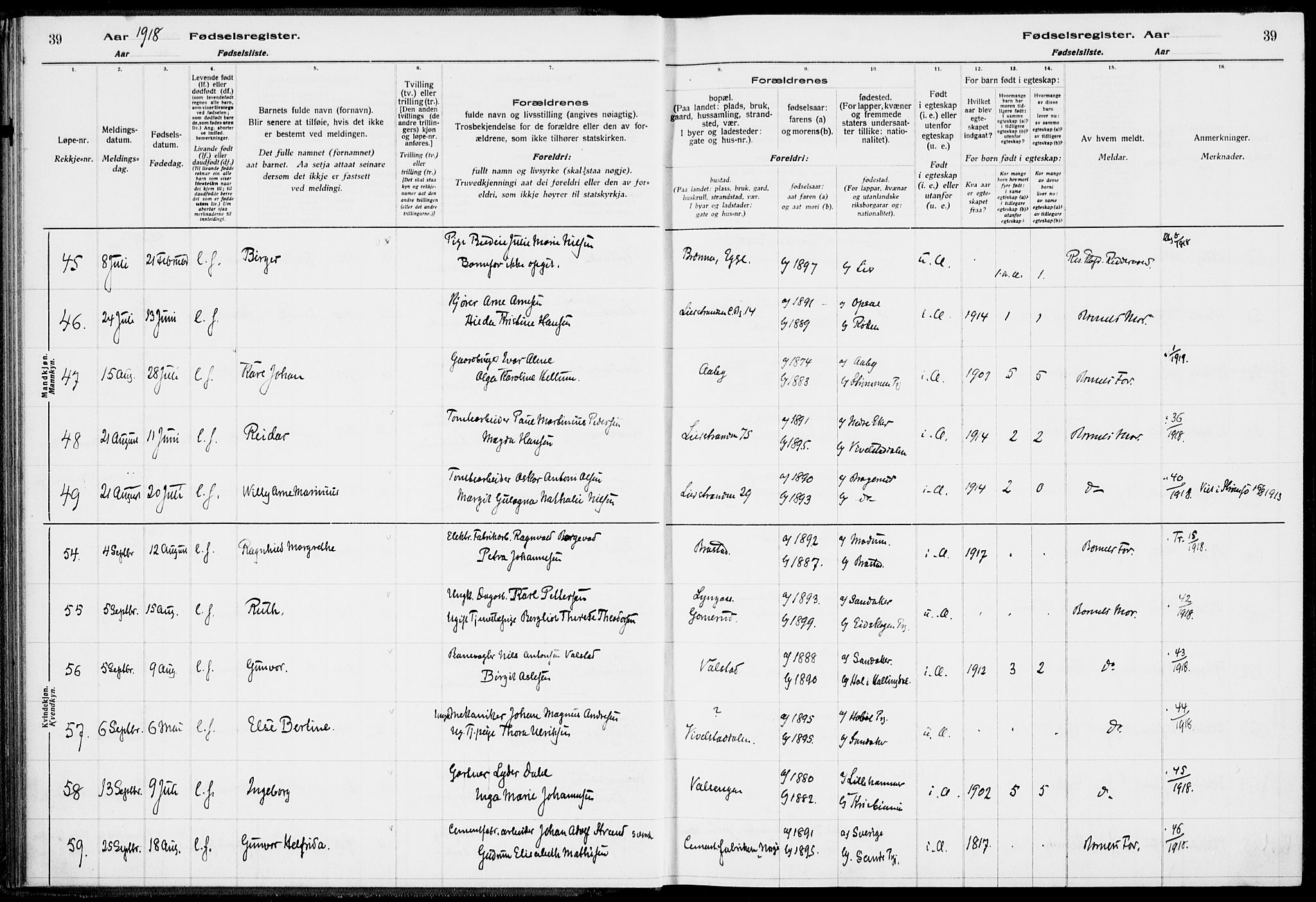 Lier kirkebøker, AV/SAKO-A-230/J/Ja/L0001: Birth register no. 1, 1916-1928, p. 39