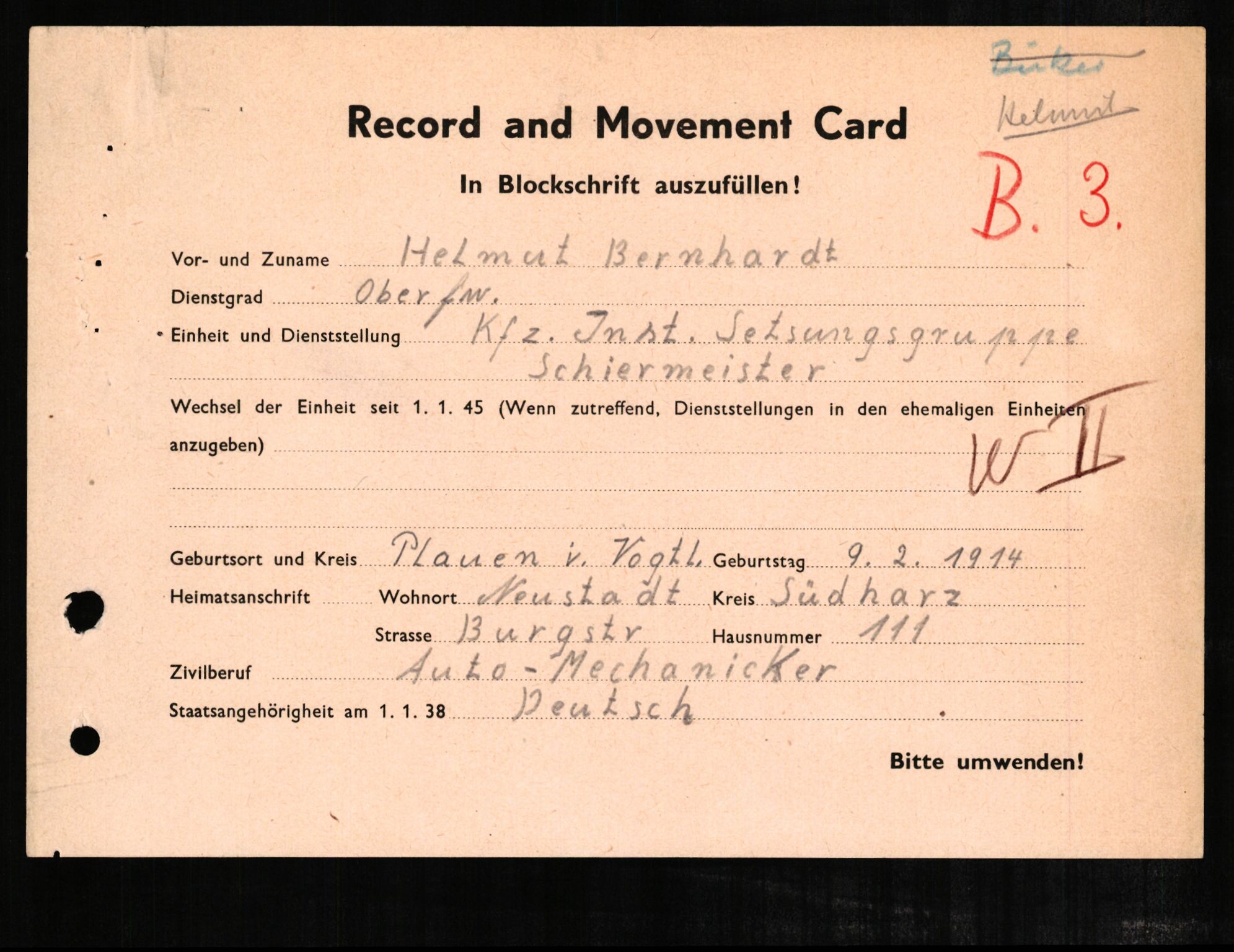 Forsvaret, Forsvarets overkommando II, AV/RA-RAFA-3915/D/Db/L0002: CI Questionaires. Tyske okkupasjonsstyrker i Norge. Tyskere., 1945-1946, p. 607