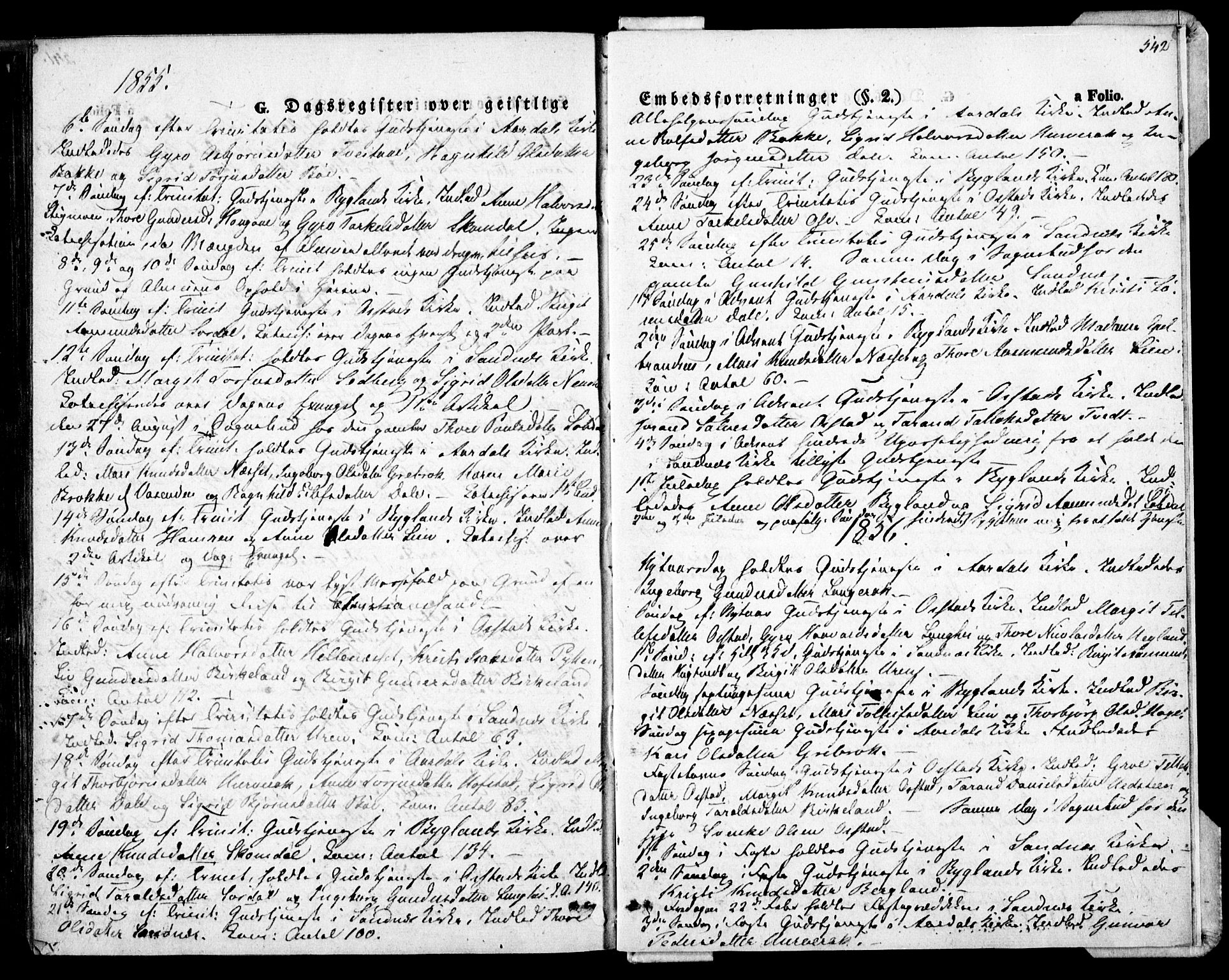 Bygland sokneprestkontor, AV/SAK-1111-0006/F/Fa/Fab/L0004: Parish register (official) no. A 4, 1842-1858, p. 542