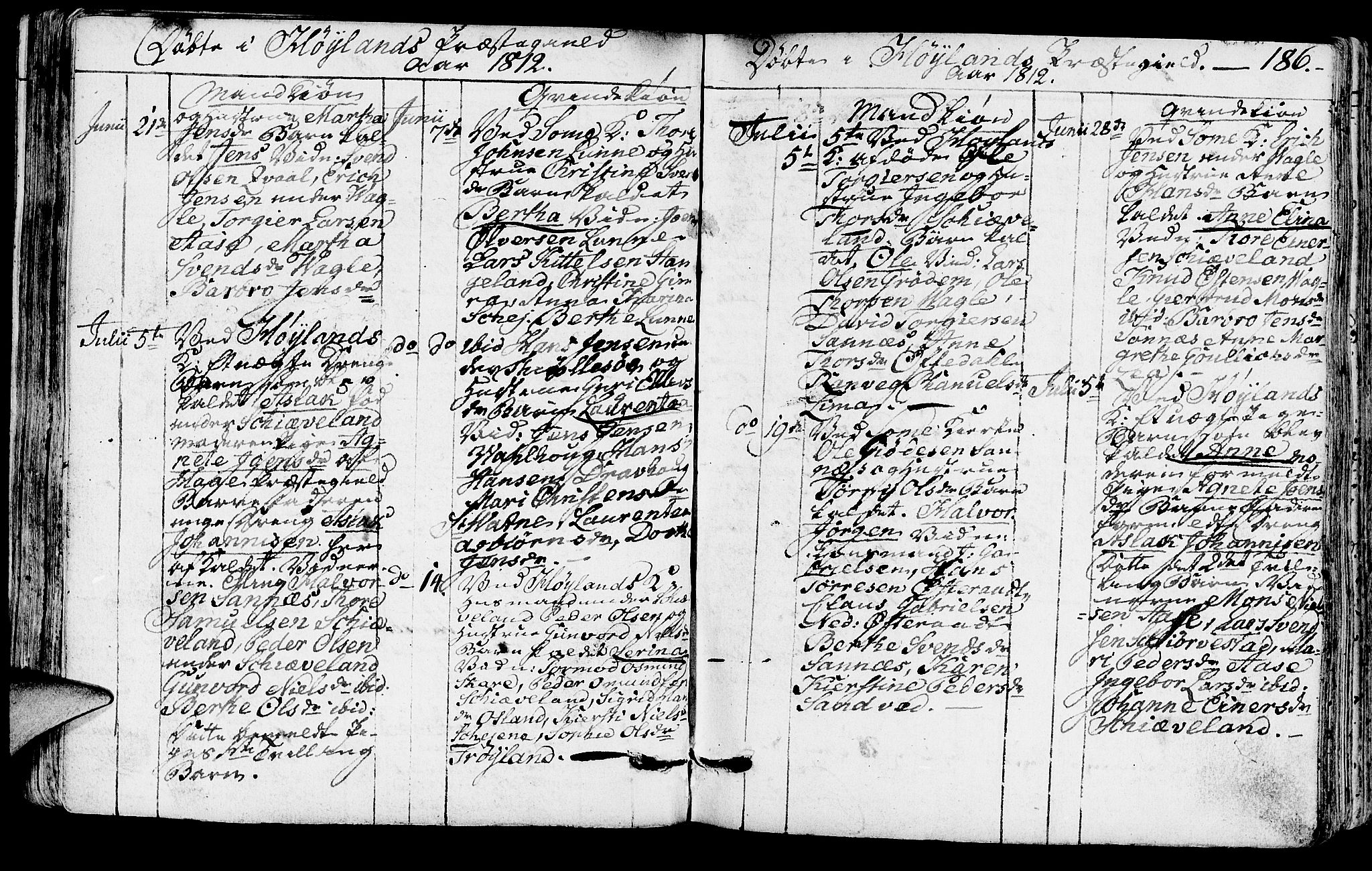 Høyland sokneprestkontor, AV/SAST-A-101799/001/30BA/L0005: Parish register (official) no. A 5, 1804-1815, p. 186