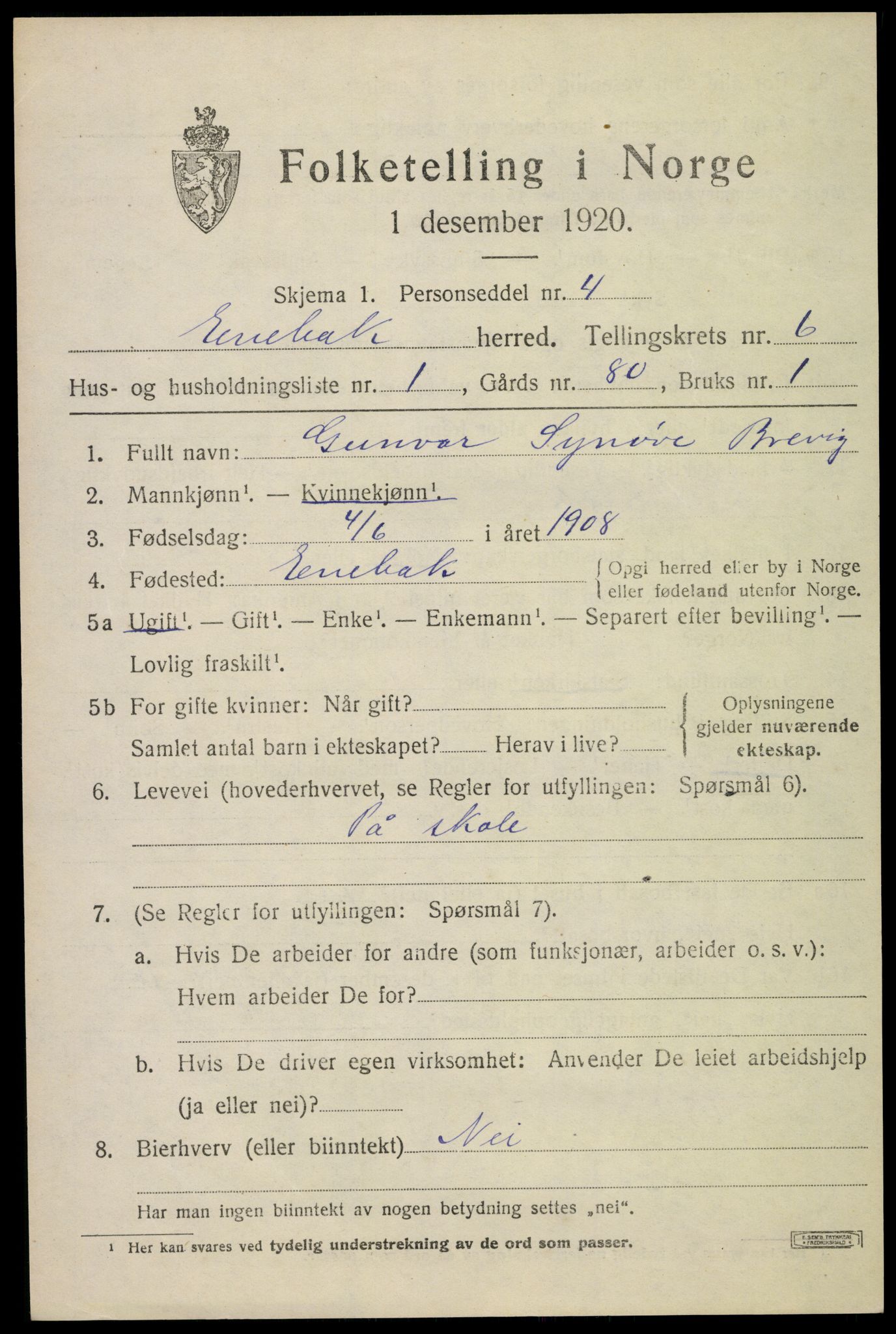 SAO, 1920 census for Enebakk, 1920, p. 4717