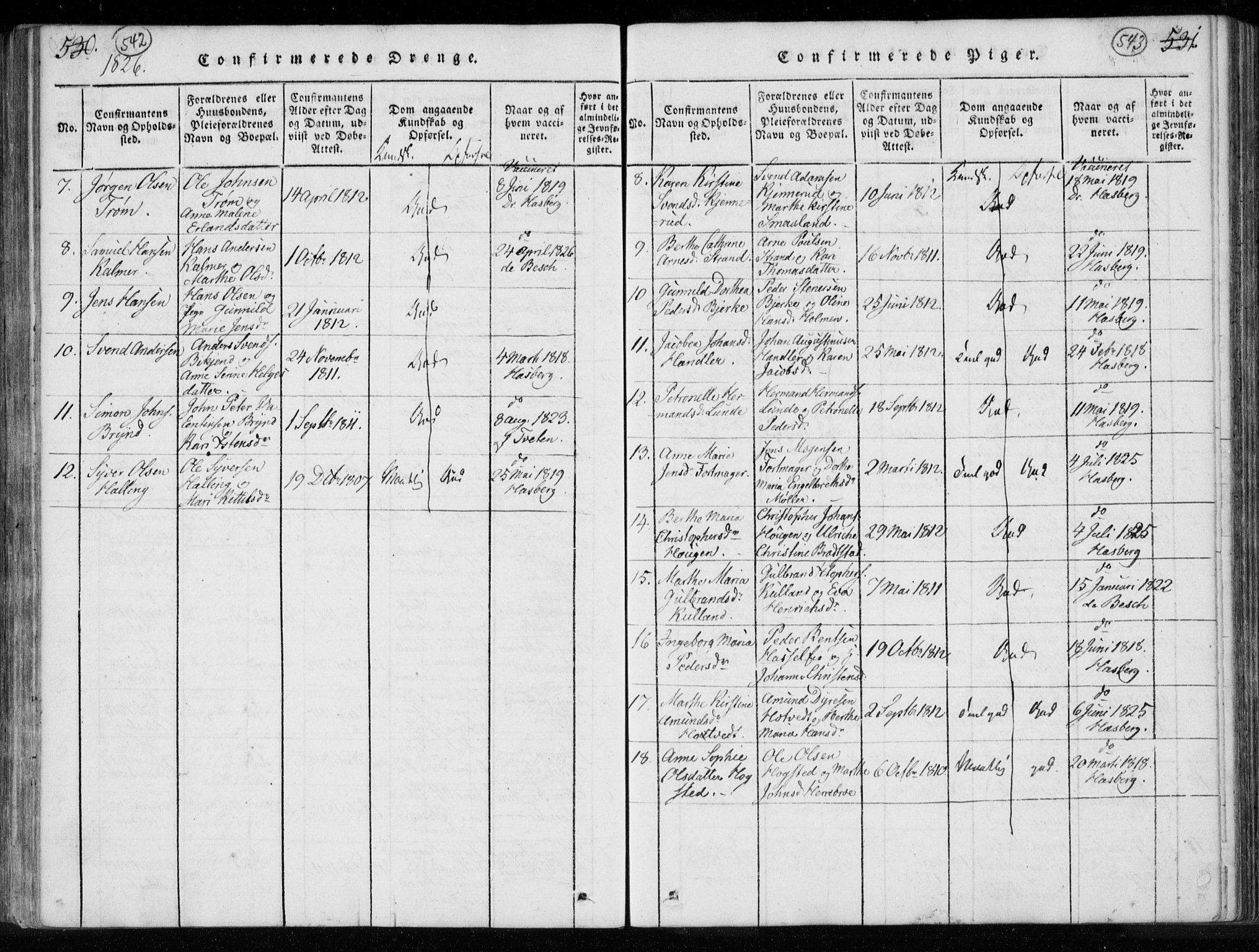 Kongsberg kirkebøker, AV/SAKO-A-22/F/Fa/L0008: Parish register (official) no. I 8, 1816-1839, p. 542-543