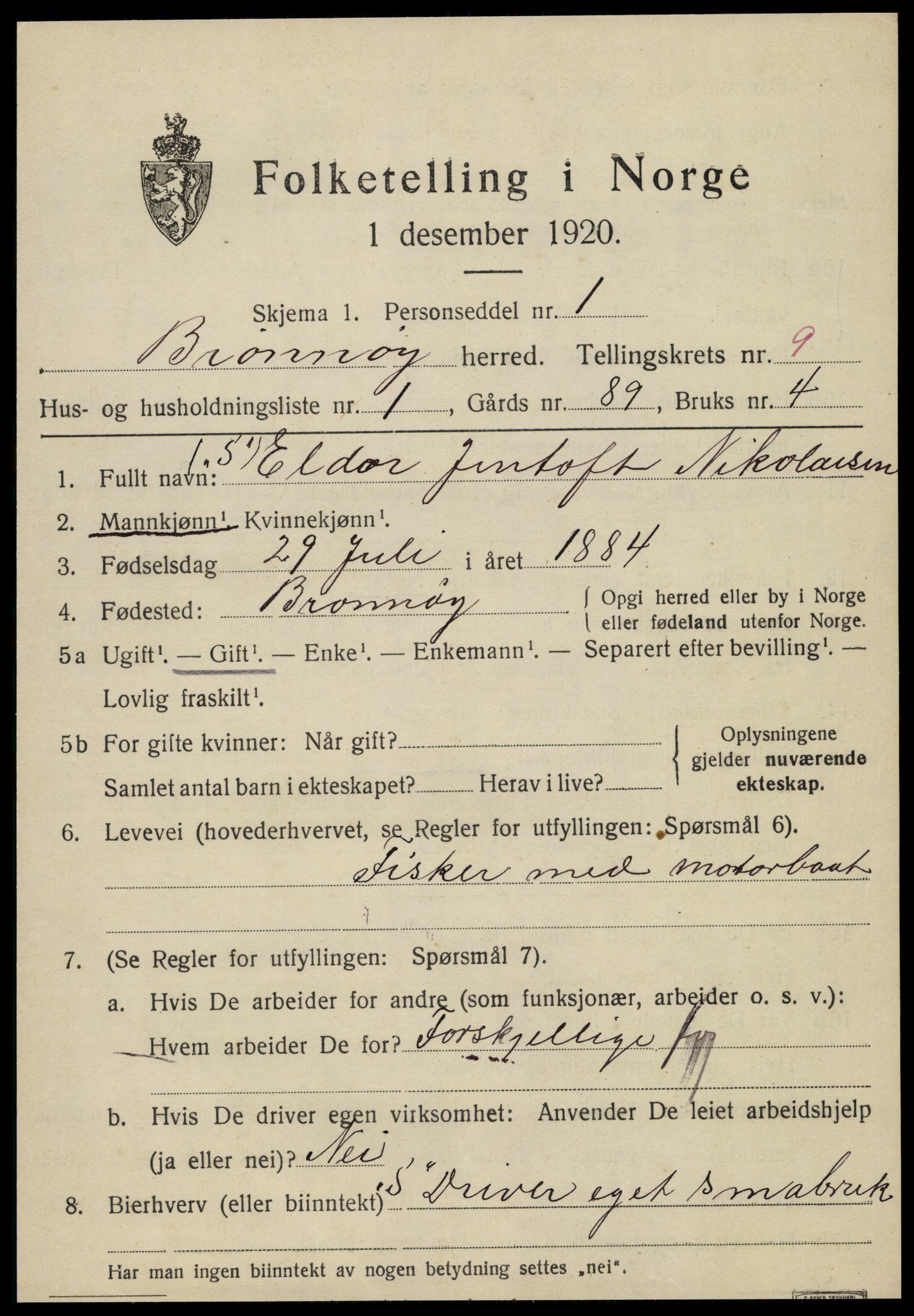 SAT, 1920 census for Brønnøy, 1920, p. 7048