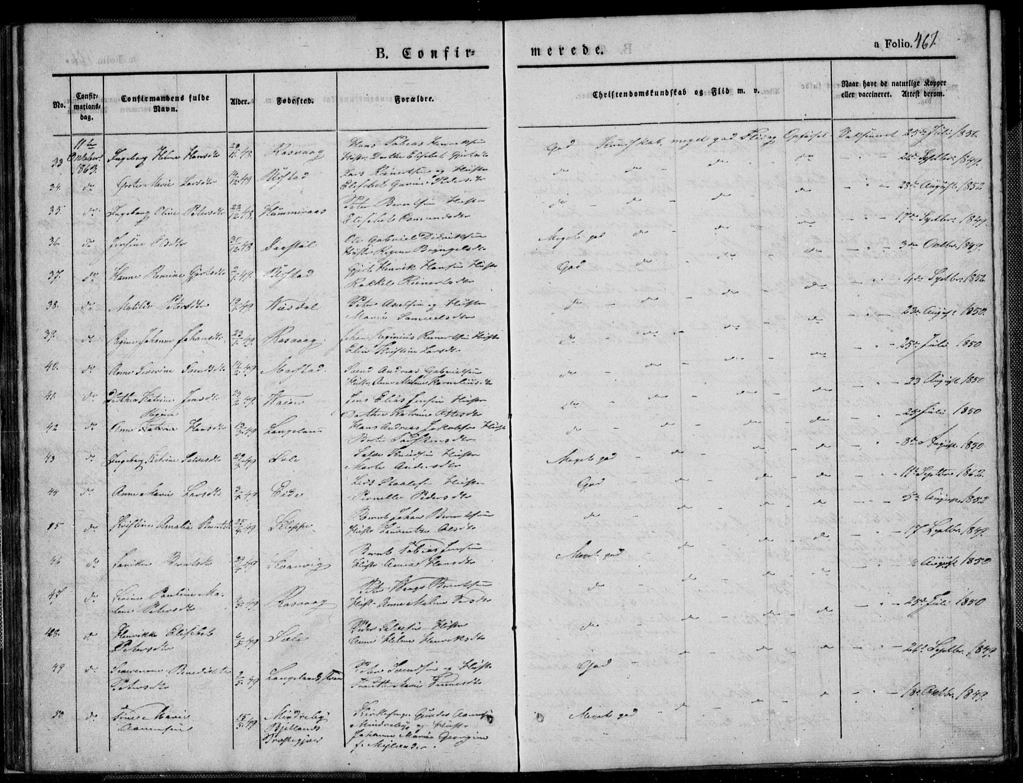 Flekkefjord sokneprestkontor, SAK/1111-0012/F/Fb/Fbb/L0002: Parish register (copy) no. B 2b, 1831-1866, p. 467