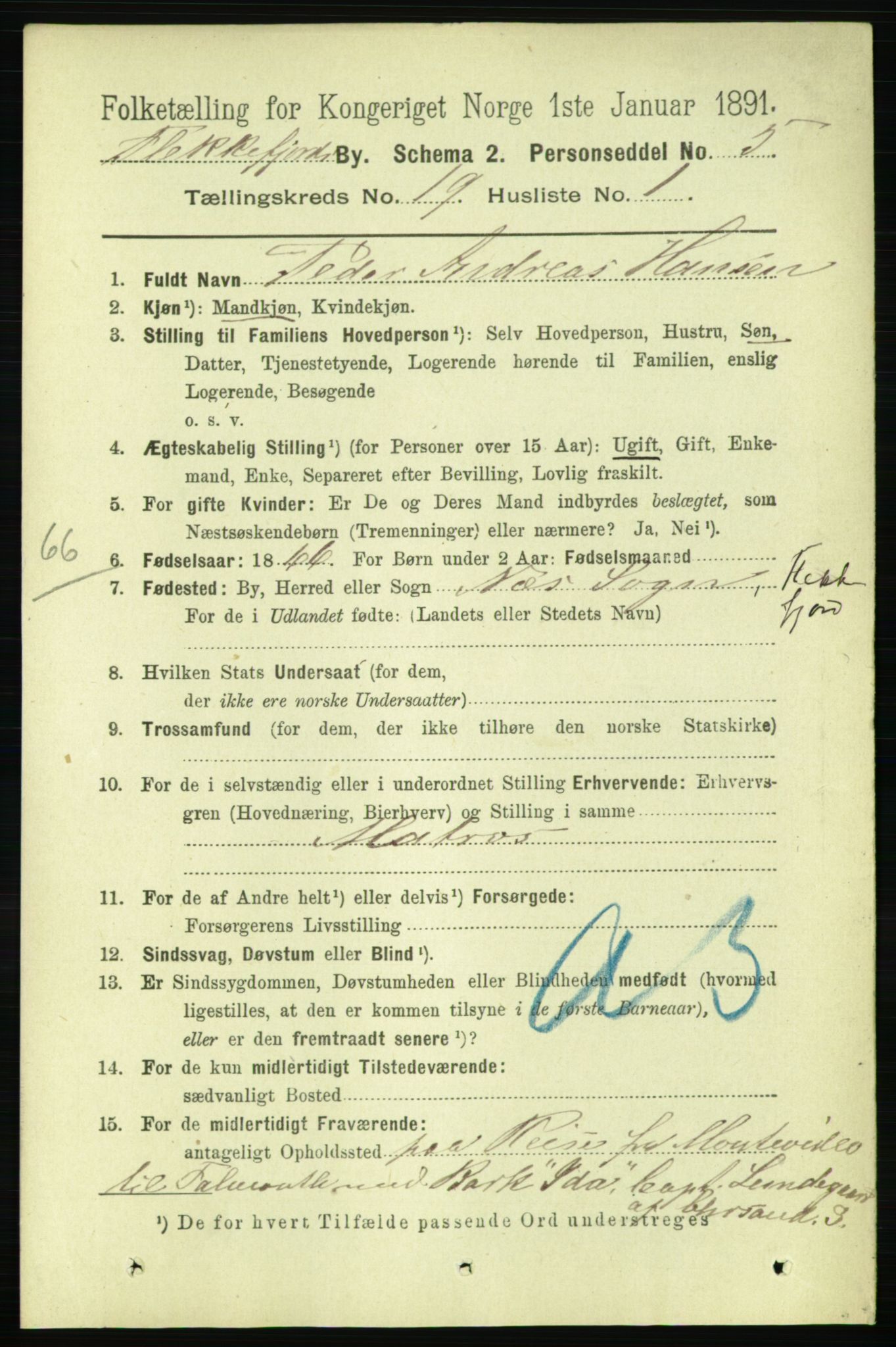 RA, 1891 census for 1004 Flekkefjord, 1891, p. 2323