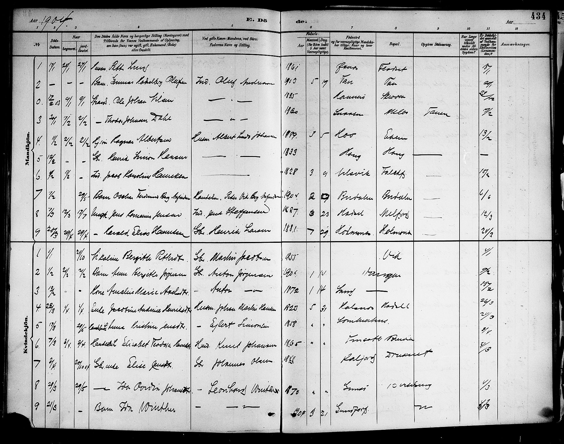 Ministerialprotokoller, klokkerbøker og fødselsregistre - Nordland, AV/SAT-A-1459/888/L1268: Parish register (copy) no. 888C06, 1891-1908, p. 434