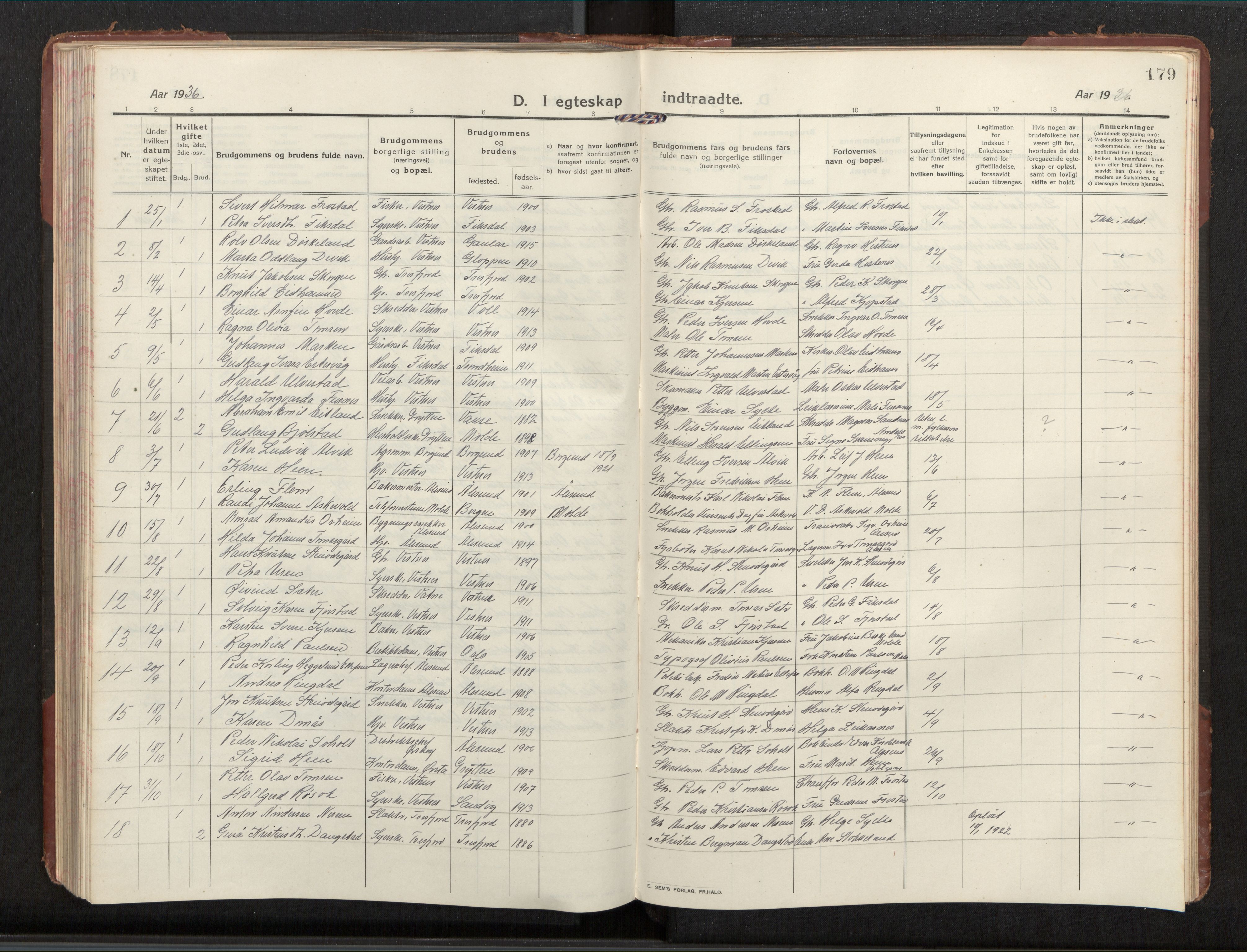 Ministerialprotokoller, klokkerbøker og fødselsregistre - Møre og Romsdal, SAT/A-1454/539/L0536a: Parish register (copy) no. 539C03, 1912-1936, p. 179