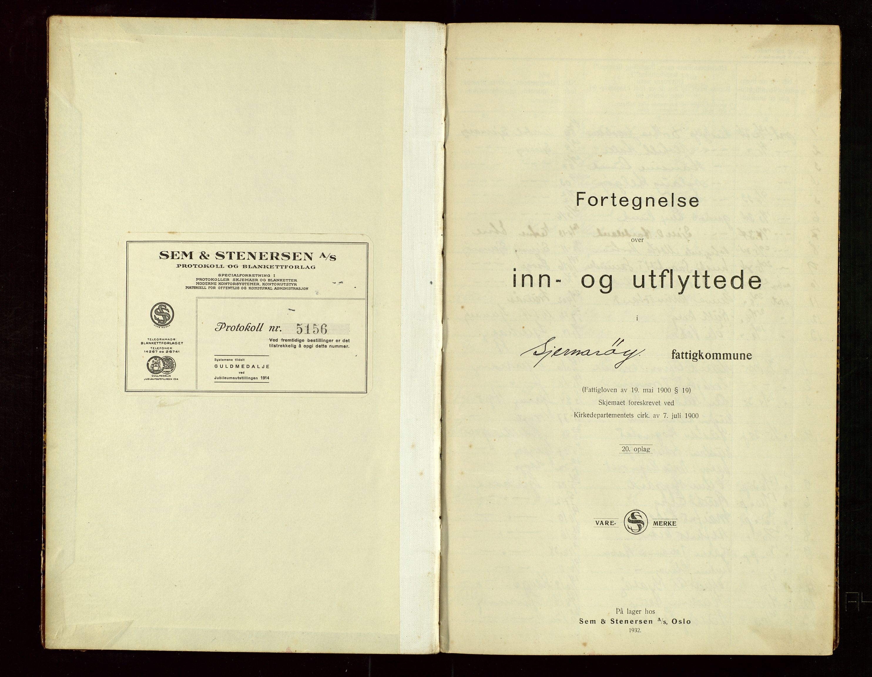 Nedstrand lensmannskontor, SAST/A-100236/Gwa/L0002: Fortegnelse over inn- og utflyttede-Sjernarøy, 1933-1943, p. 2