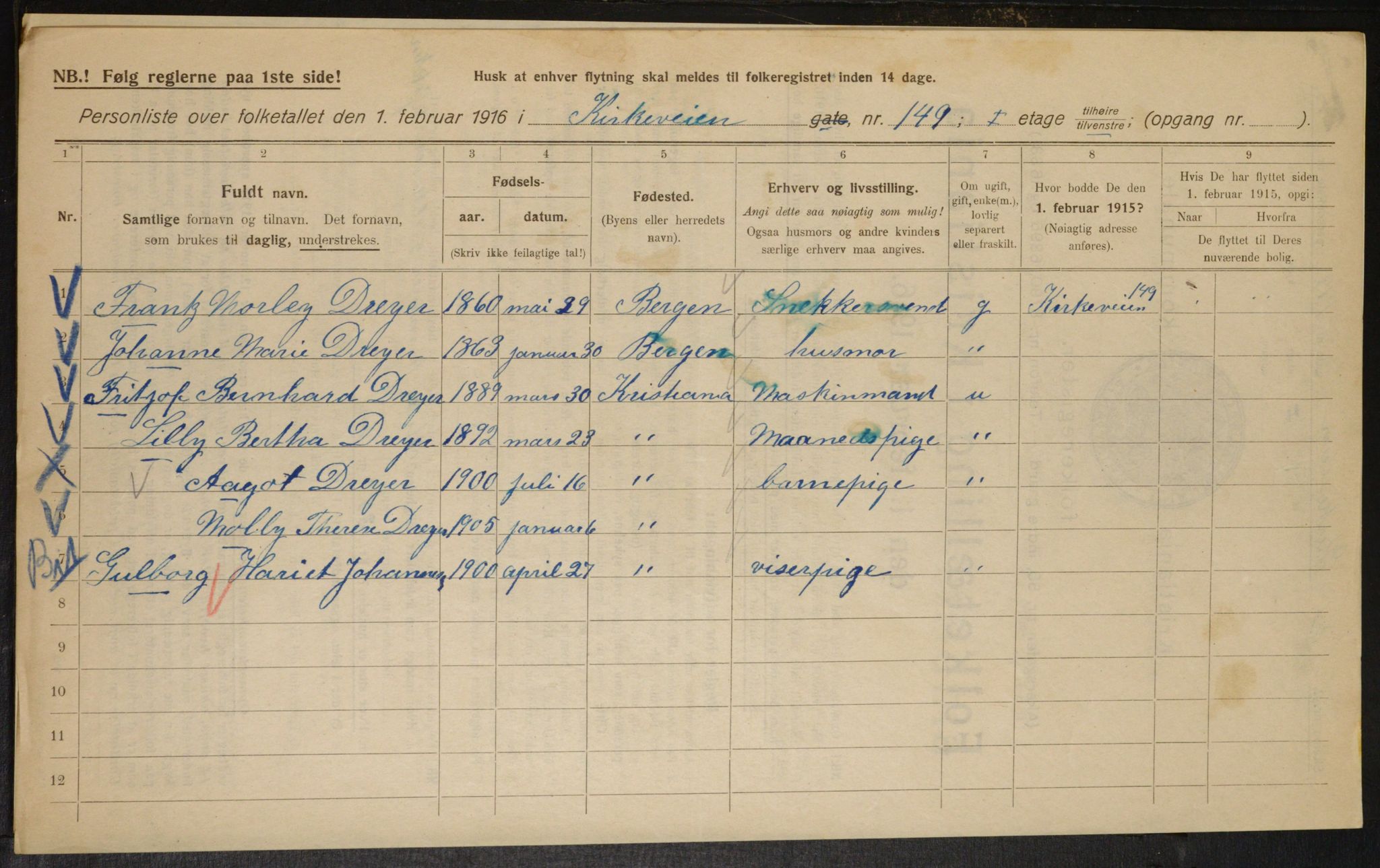 OBA, Municipal Census 1916 for Kristiania, 1916, p. 52585