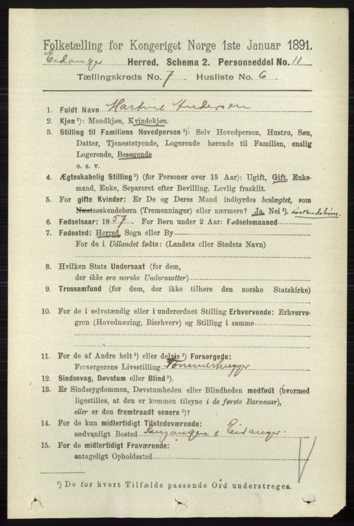 RA, 1891 census for 0813 Eidanger, 1891, p. 2781